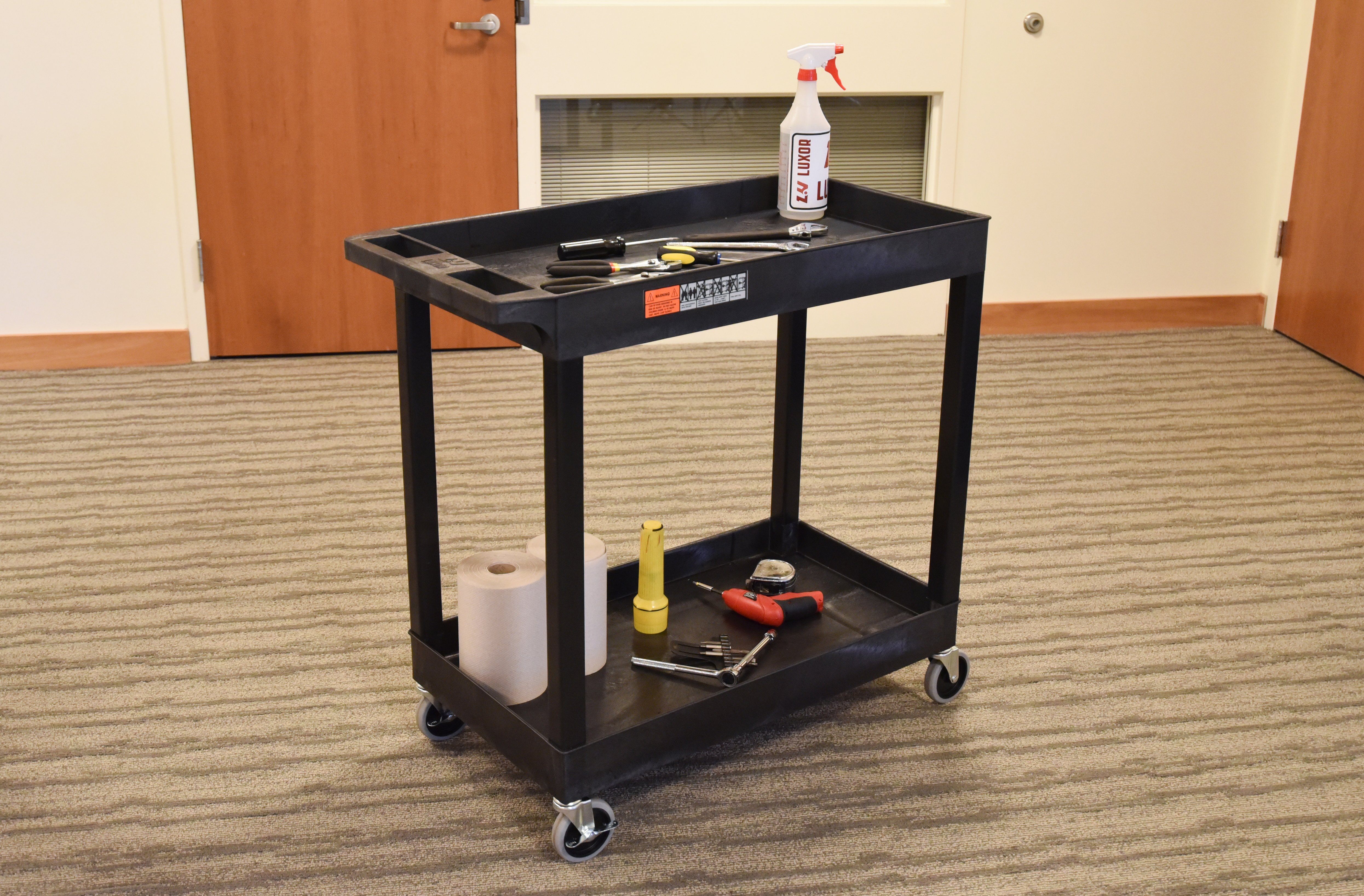 Black Luxor High Capacity 2-Tier Shelving Cart - Perfect for Kitchen Storage, Bathroom Organization & Laundry Room Supplies