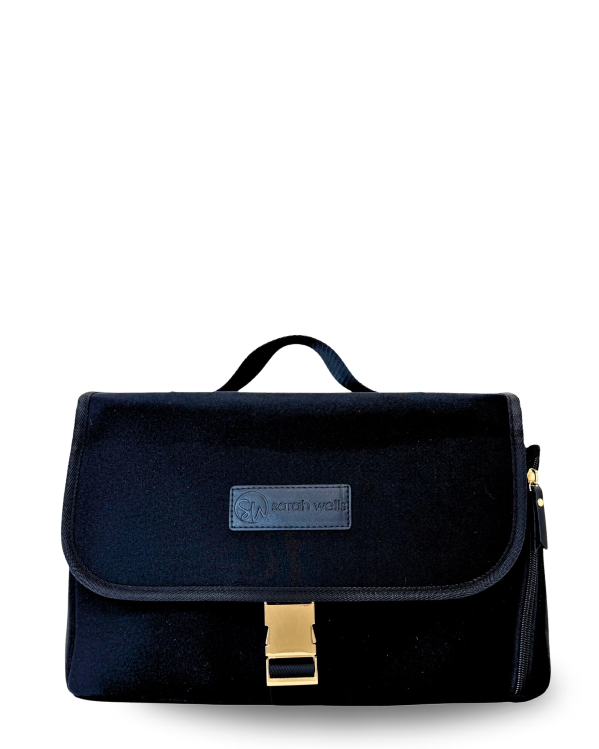 Sarah Wells Maddy Caddy Breast Pump Bag - Insulated Neoprene Diaper Bag with Stroller Caddy, Luggage Sleeve & Adjustable Pockets - Crossbody Pumping Bag for Working Moms (Black XOXO) - Perfect for Office, Travel and On-the-Go Breastfeeding