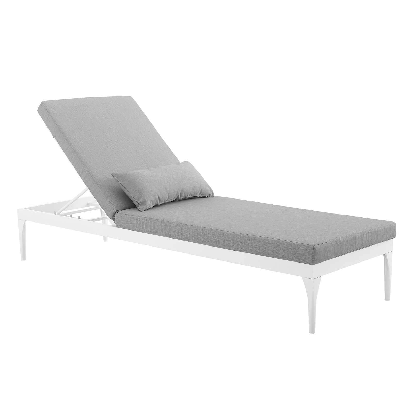 Modern Contemporary Outdoor Patio Lounge Chair - Aluminum Frame with Weather-Resistant Fabric in White & Gray - Perfect for Balcony, Poolside, or Garden Relaxation