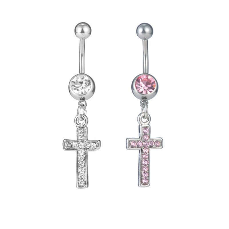 Silver Cross Dangle Belly Button Rings for Women | Surgical Steel Navel Piercing Jewelry | Trendy Gothic Body Jewelry for Parties & Everyday Wear