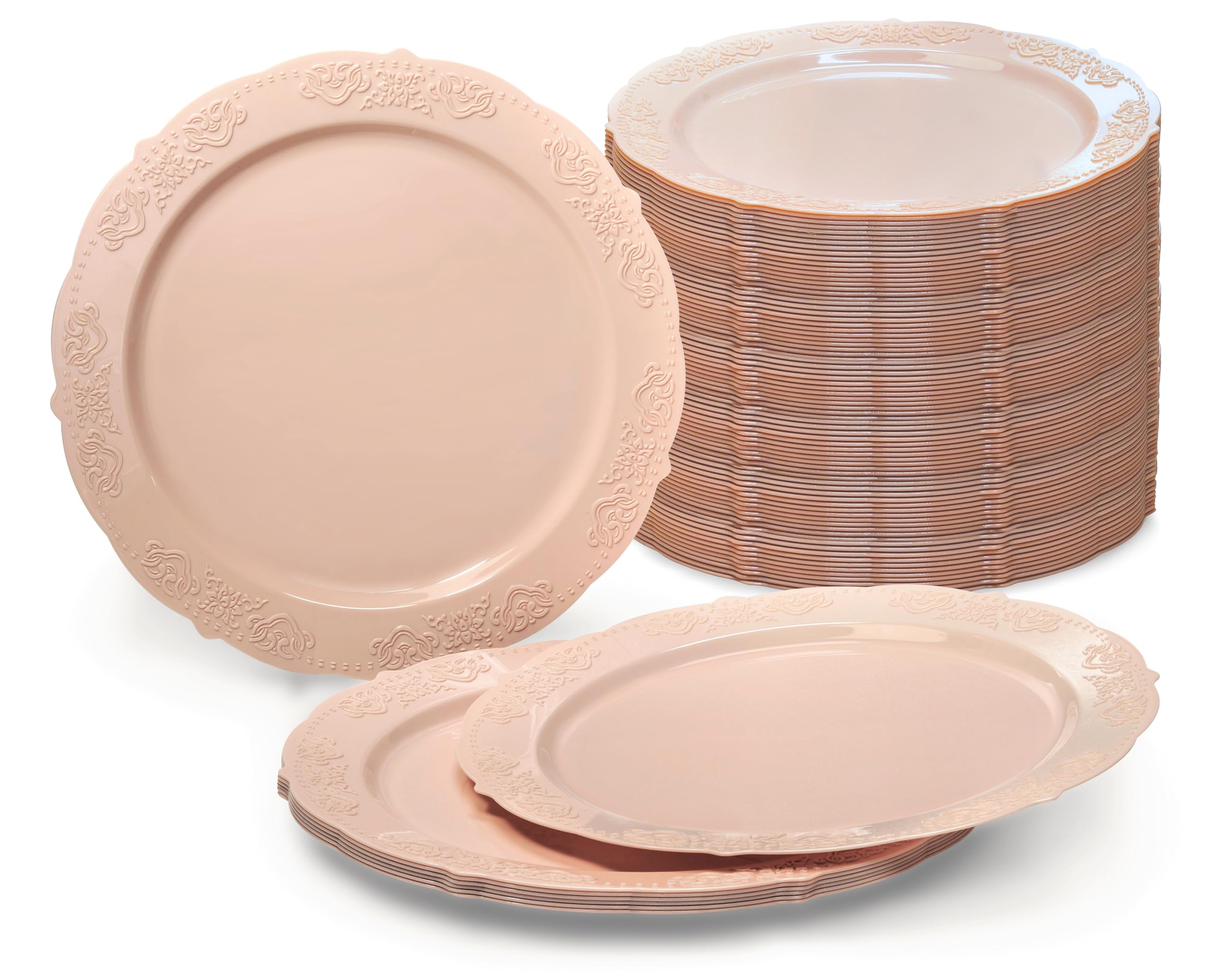 240 Pack Vintage Disposable Plastic Plates - 7.5'' Appetizer & Dessert Plates for Wedding, Party, Baby Shower (Blush/Antique Rose) - Elegant & Eco-Friendly Tableware for Any Occasion