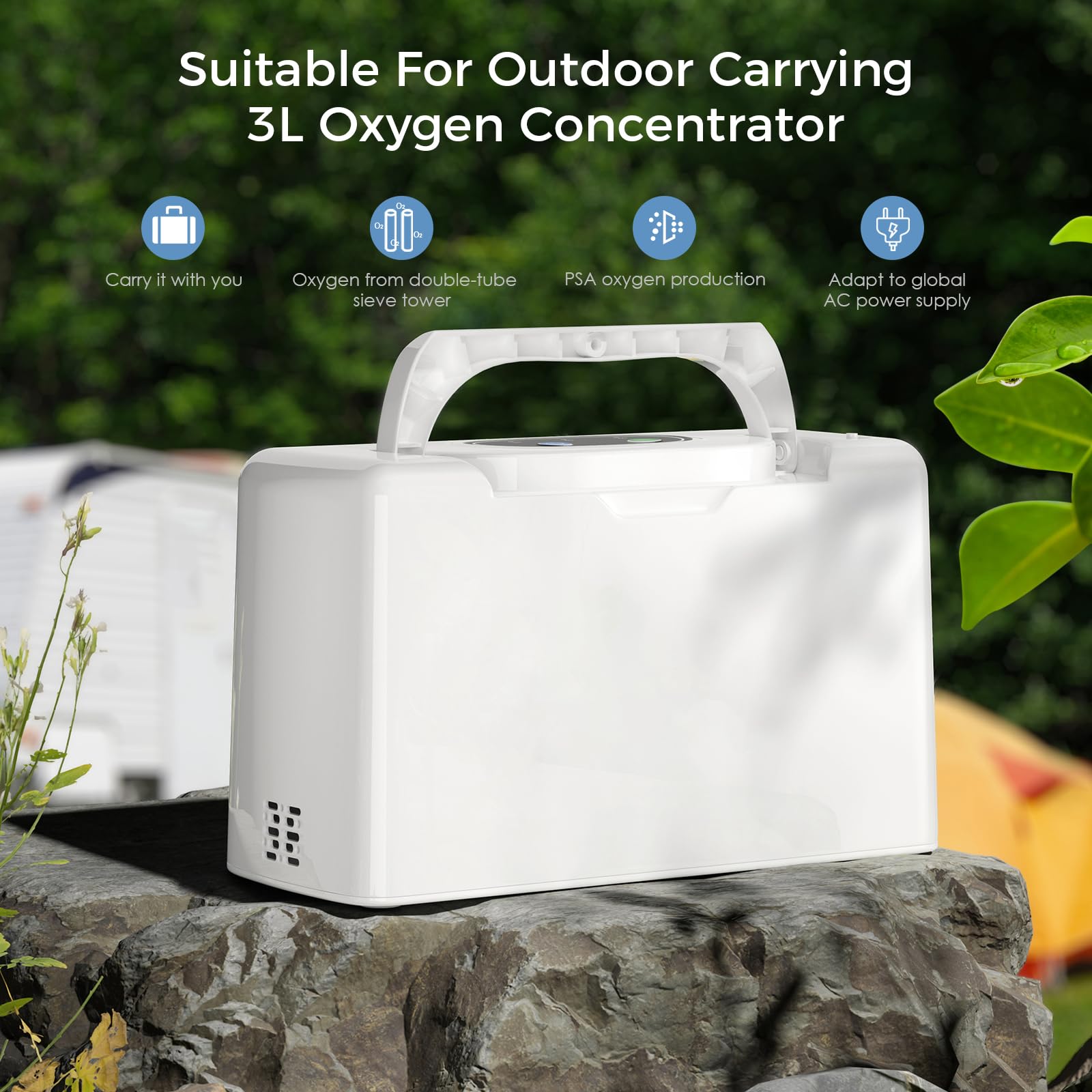 Portable 3L Oxygen Generator Machine with Accessories - Lightweight Travel Oxygen Concentrator for Home & Outdoor Use - Includes Carrying Bag (33% Smaller) - Perfect for Travel, Camping & Emergency Oxygen Therapy