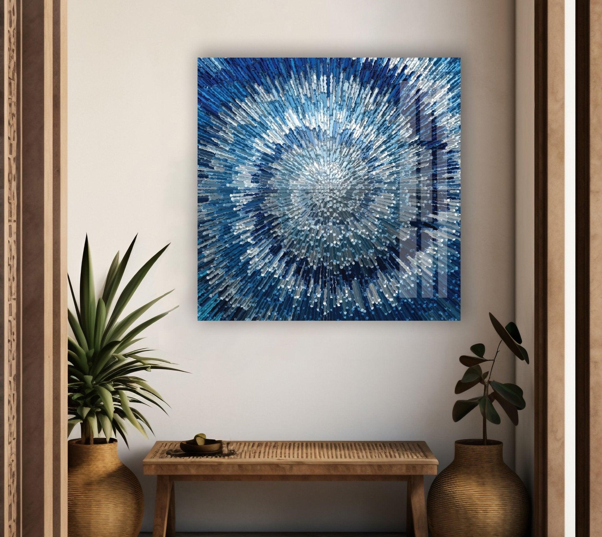 Abstract Blue Textured Glass Wall Art - Modern Handmade Home Decor for Living Room, Bedroom & Office - Unique 3D Wall Sculpture for Contemporary Interior Design