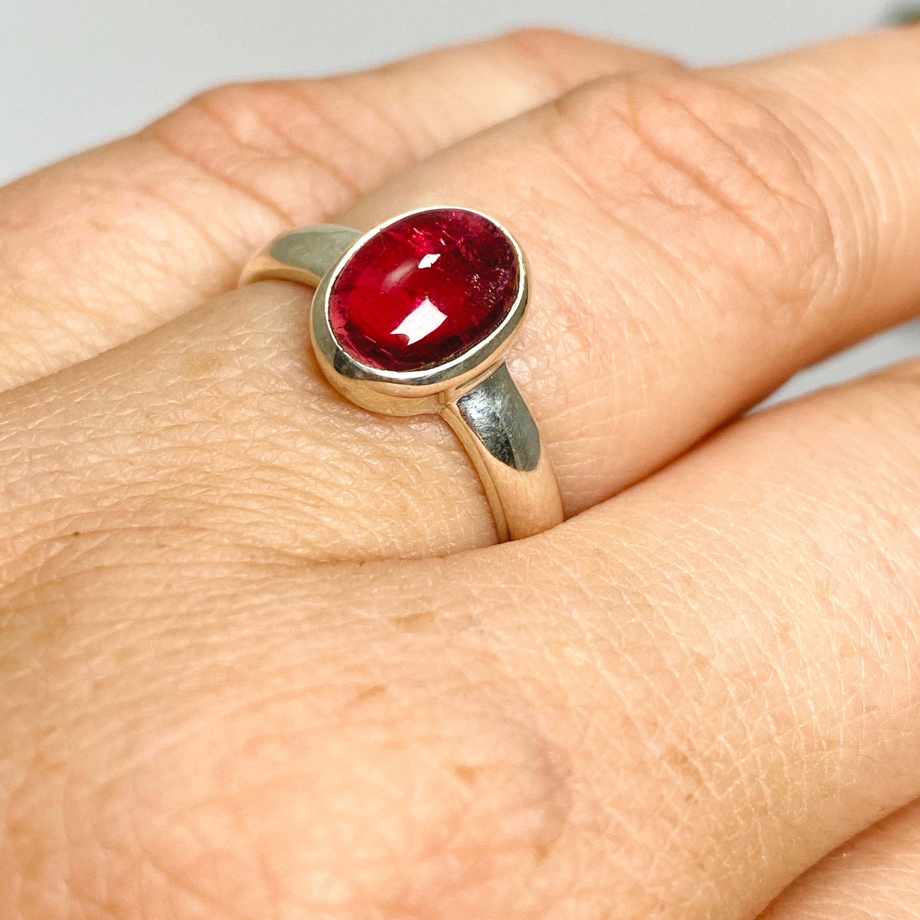 Natural Pink Tourmaline Oval Cabochon Sterling Silver Ring Size 6.5 - Elegant Birthstone Jewelry for Women, Perfect for Valentine's Day Gift & Everyday Wear