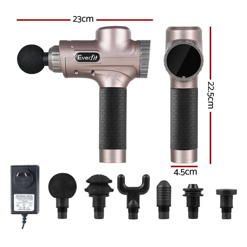 Everfit Deep Tissue Massage Gun with 6 Interchangeable Heads & LCD Display - Electric Percussion Massager for Muscle Pain Relief & Recovery - Perfect for Athletes, Gym Lovers & Home Use