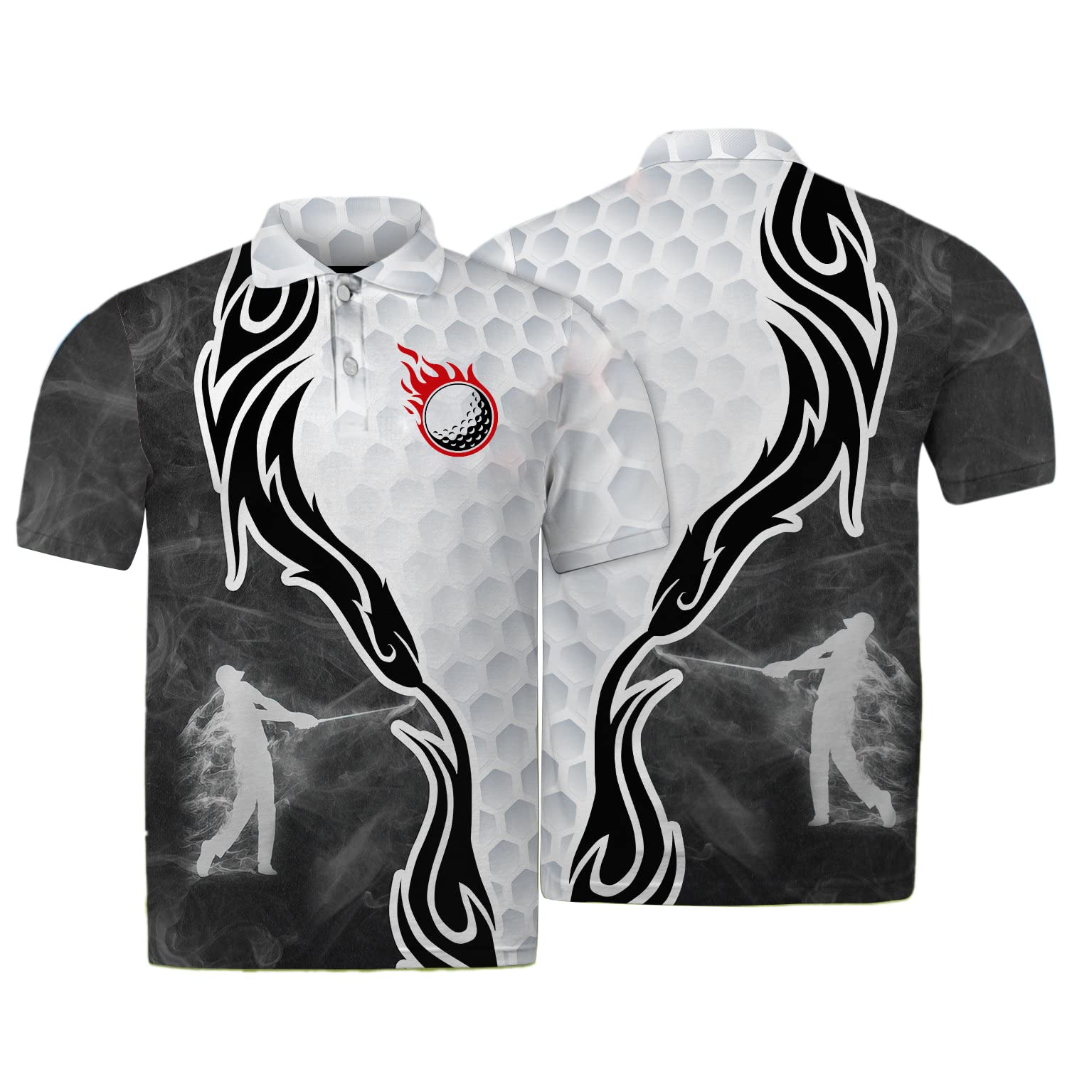 Men's Lightweight Golf Polo Shirt - Breathable Sport T-Shirt for Golf Club & Team - Perfect for Golfers & Fire Lovers - Ideal for Golf Tournaments, Casual Wear & Outdoor Activities