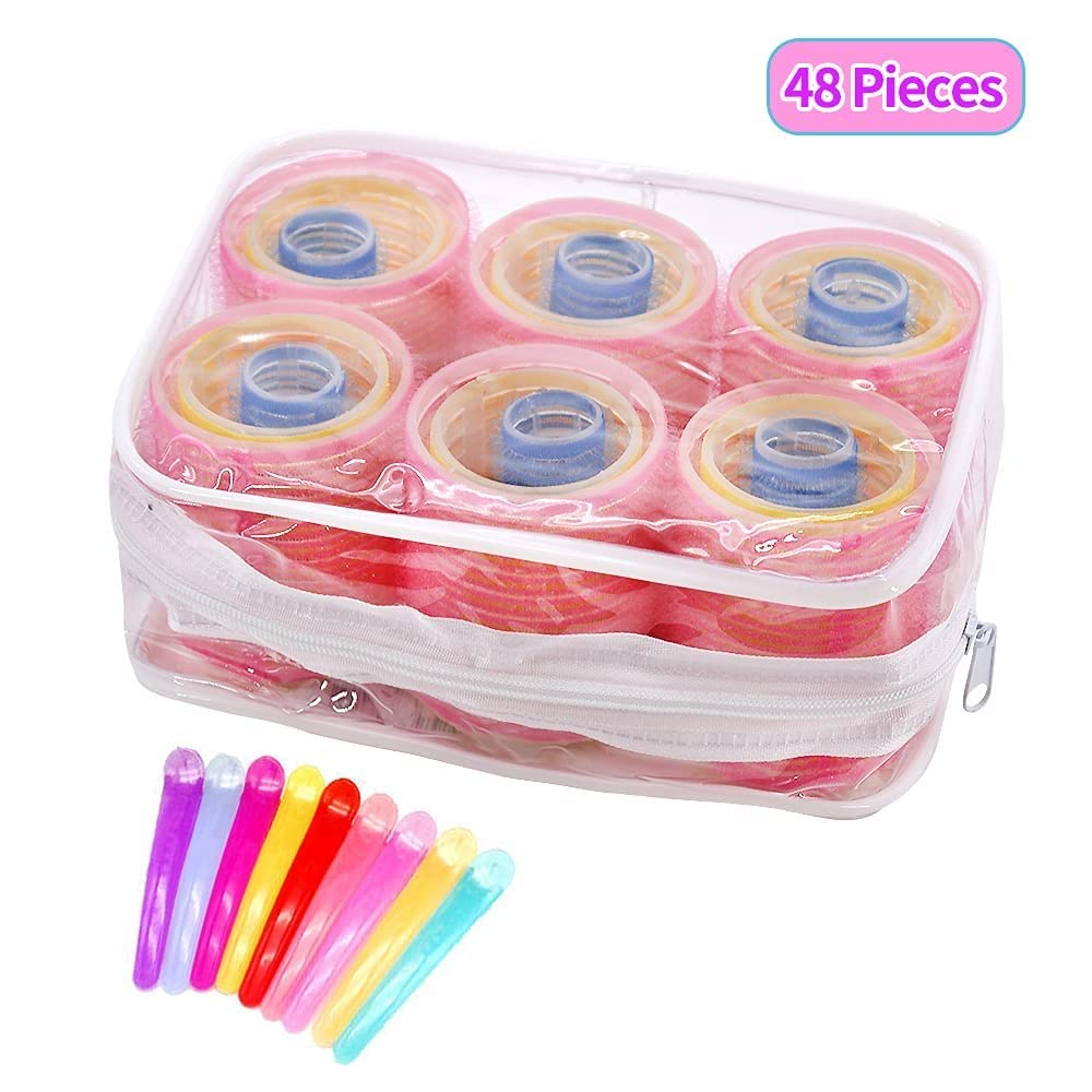 48pcs Hair Rollers for Curly Hair - 44mm/31mm/25mm Volumizing Rollers with 24pcs Duckbill Clips - Professional Hair Styling Tools for Women - Perfect for Salon, Home Use & Special Occasions
