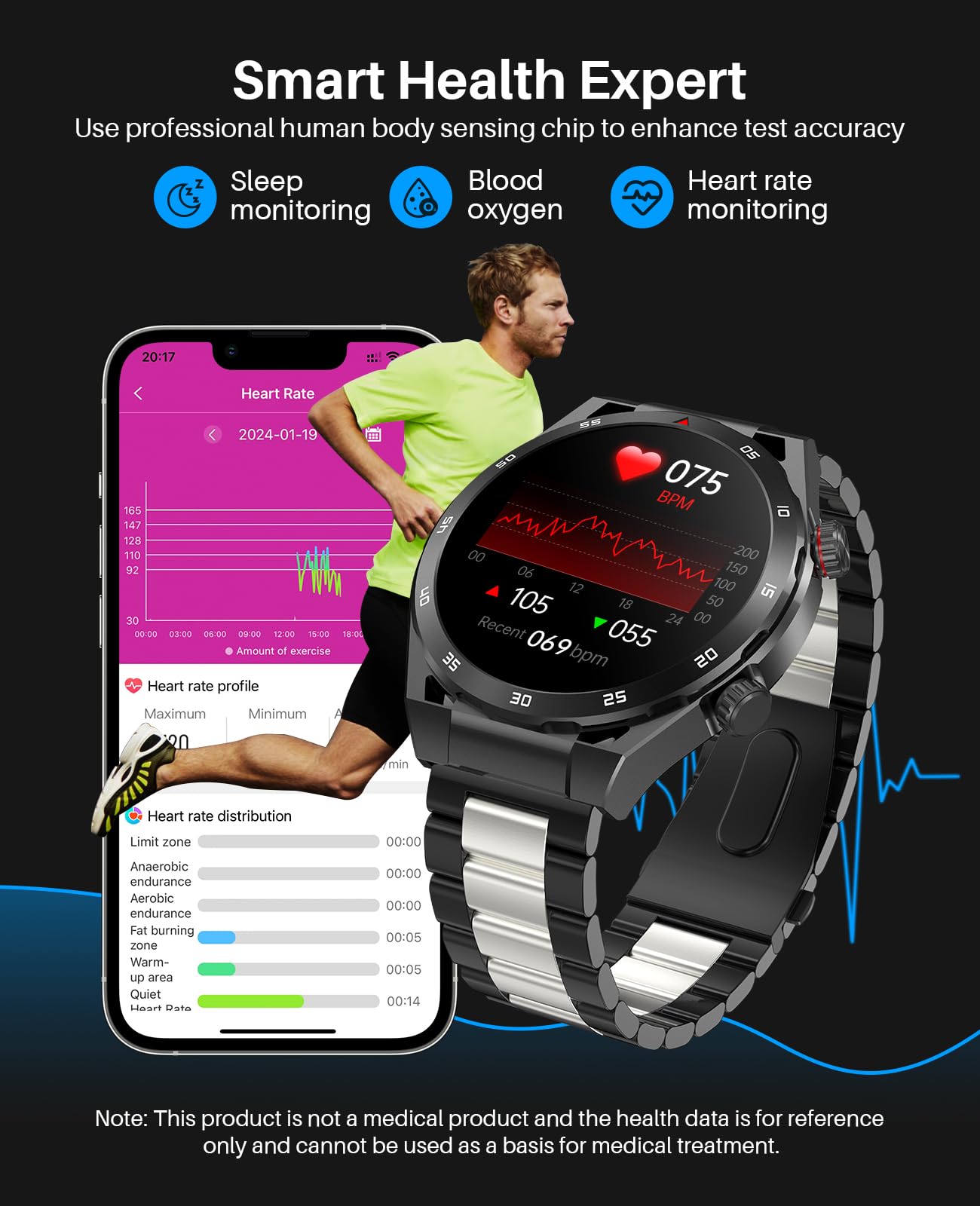 Bluetooth Smart Watch for Android & iPhone, IP67 Waterproof Fitness Tracker with Heart Rate Monitor, Sleep Tracking - 1.39
