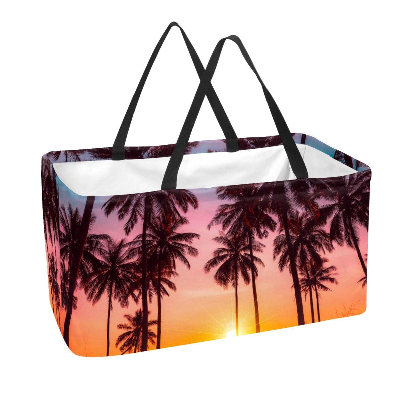 Waterproof Collapsible Grocery Tote Bag - Heavy Duty Reusable Shopping Basket (22x12.6x11.4 Inches) - Perfect for Supermarket, Beach Trips & Farmers Market