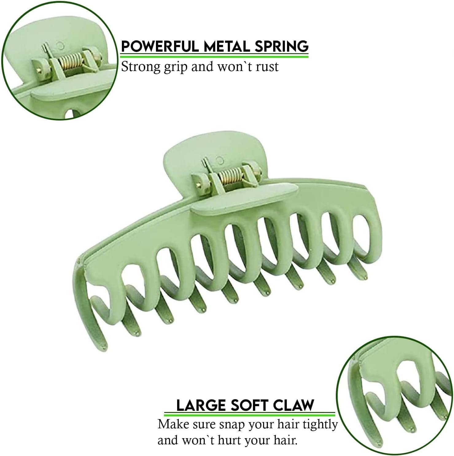 Minta Hair Claw Clips for Women and Girls - 4 Pack Non-Slip Jaw Clips (4.3 Inch, Black/Khaki/Pink/Green) - Perfect for Ponytails, Buns, and Updos - Great for Work, Gym, and Everyday Hairstyles