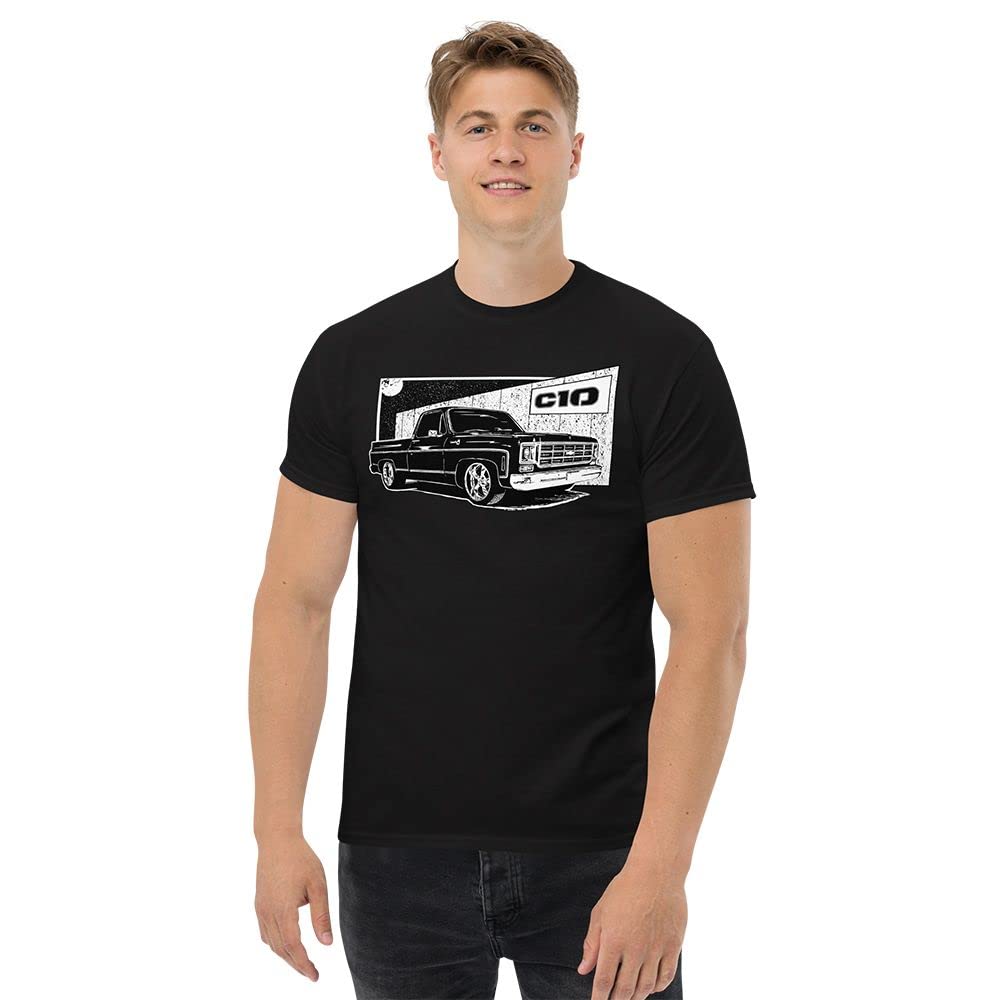Aggressive Thread Square Body C10 Truck T-Shirt for Men - Vintage 73-77 Chevy Pickup Tee with Round Eye Design | Perfect for Car Shows, Truck Enthusiasts & Casual Wear