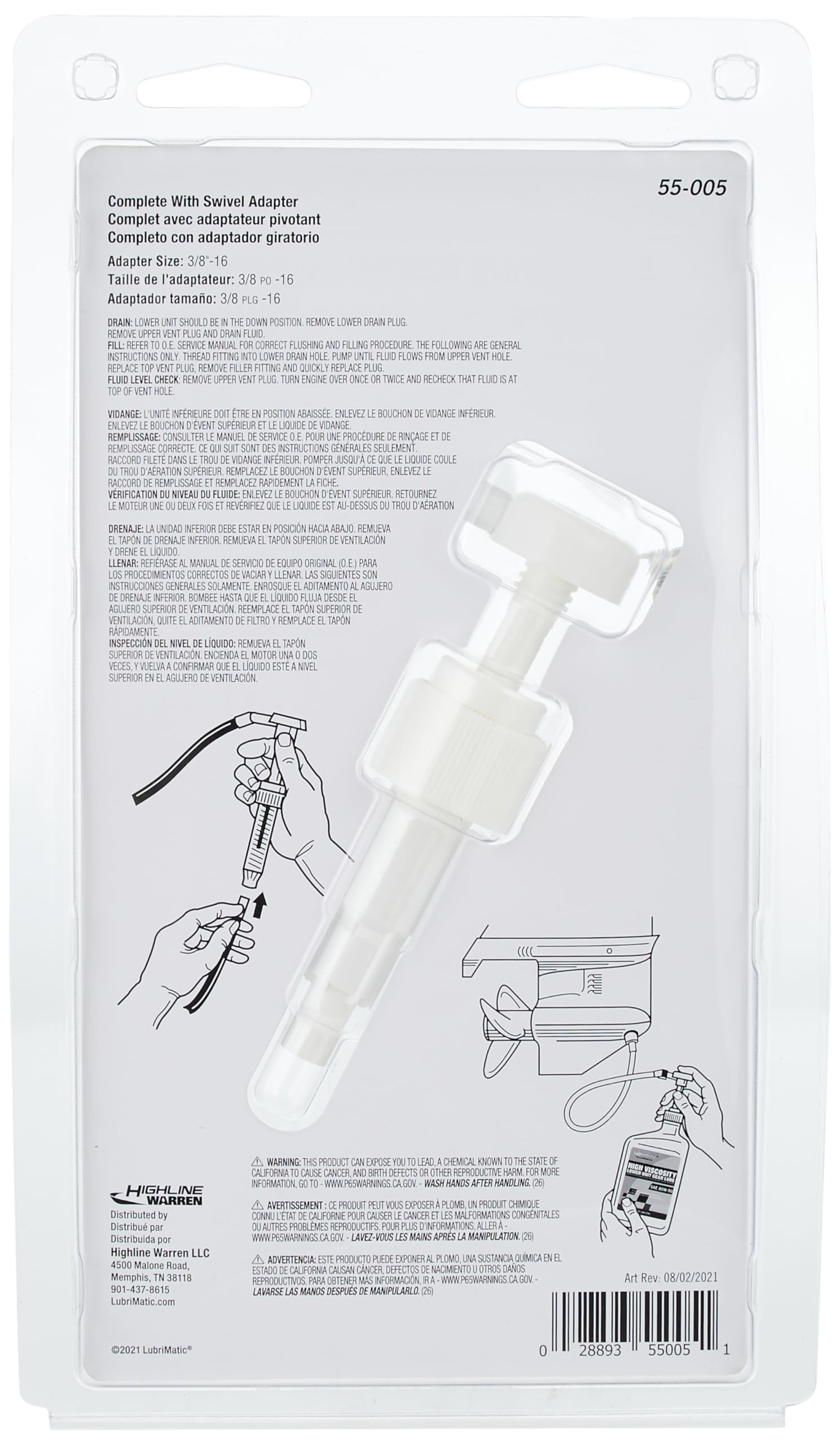 LubriMatic 55-005 4CC Fluid Pump for Quart Size Bottles with Metal Marine Fitting - Perfect for Boat Engine Maintenance & Marine Lubrication