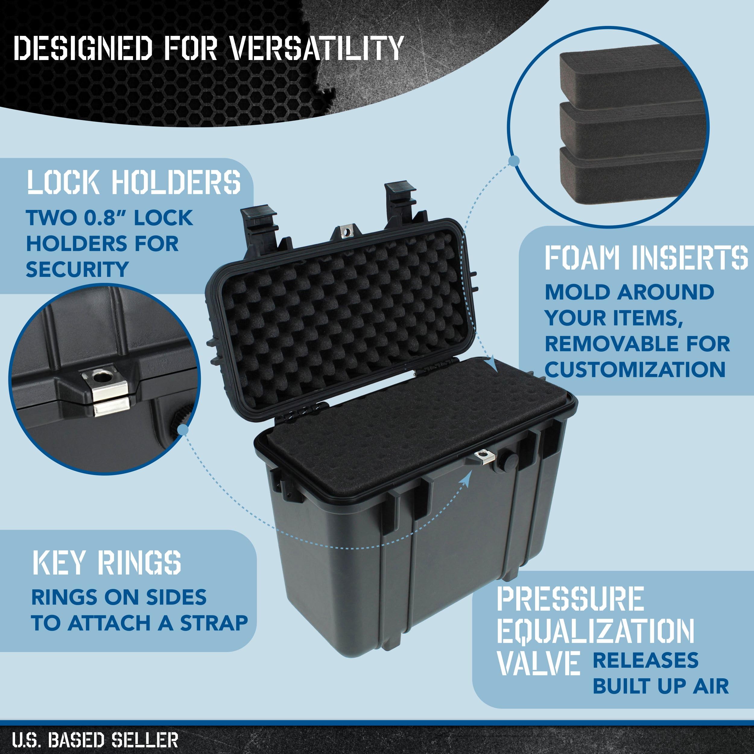 14.1 x 7.9 x 12.4in Waterproof Hard Case with Customizable Foam Padding - Protective Storage for Rifles, Cameras, Drones, Guitars & Electronics | Ideal for Travel, Hunting, Photography & Equipment Transport