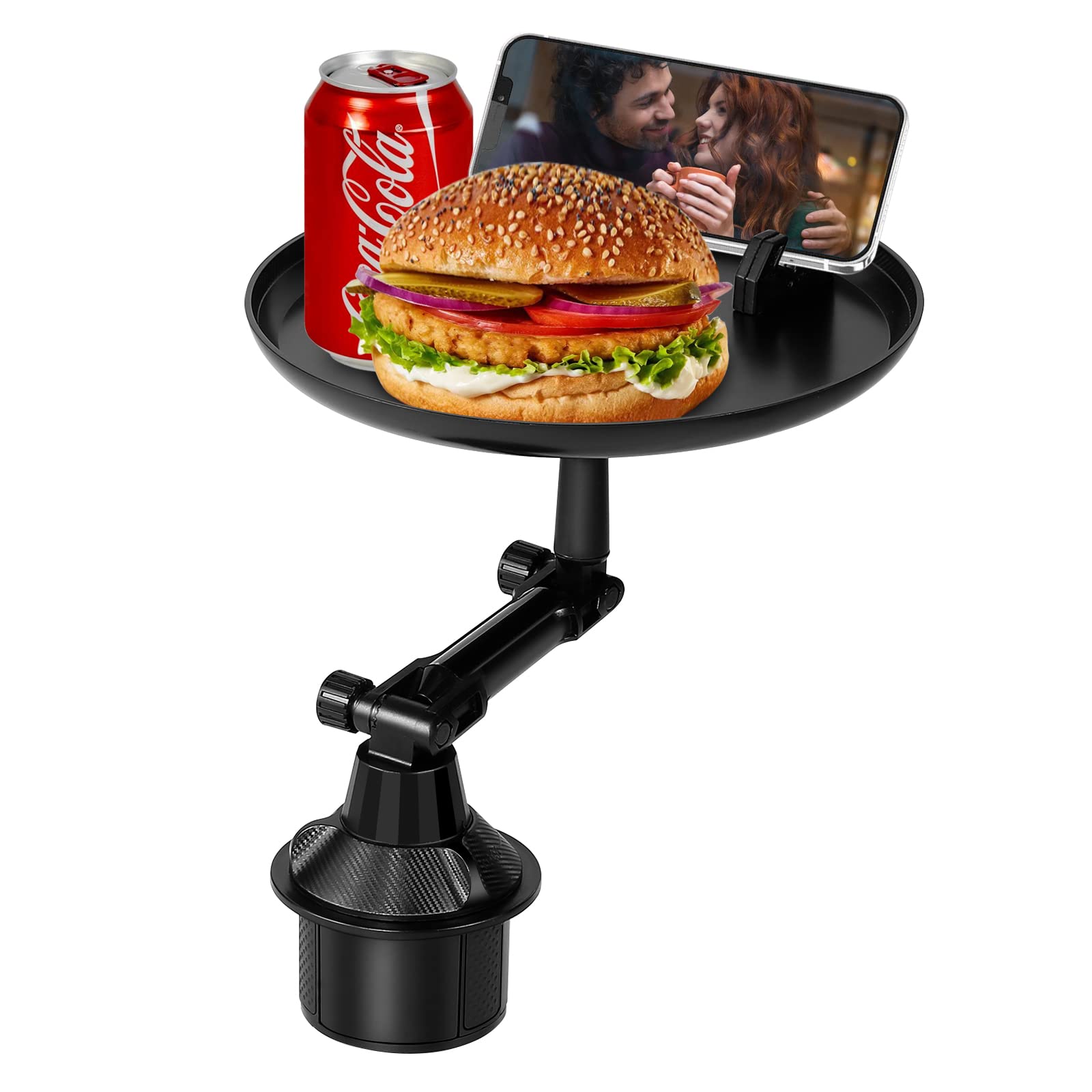 VIVP Adjustable Car Cup Holder Tray with Phone Holder - Universal Car Tray Table for Eating, Drinking & Working - Perfect for Road Trips, Commuting & Fast Food Meals in Any Vehicle
