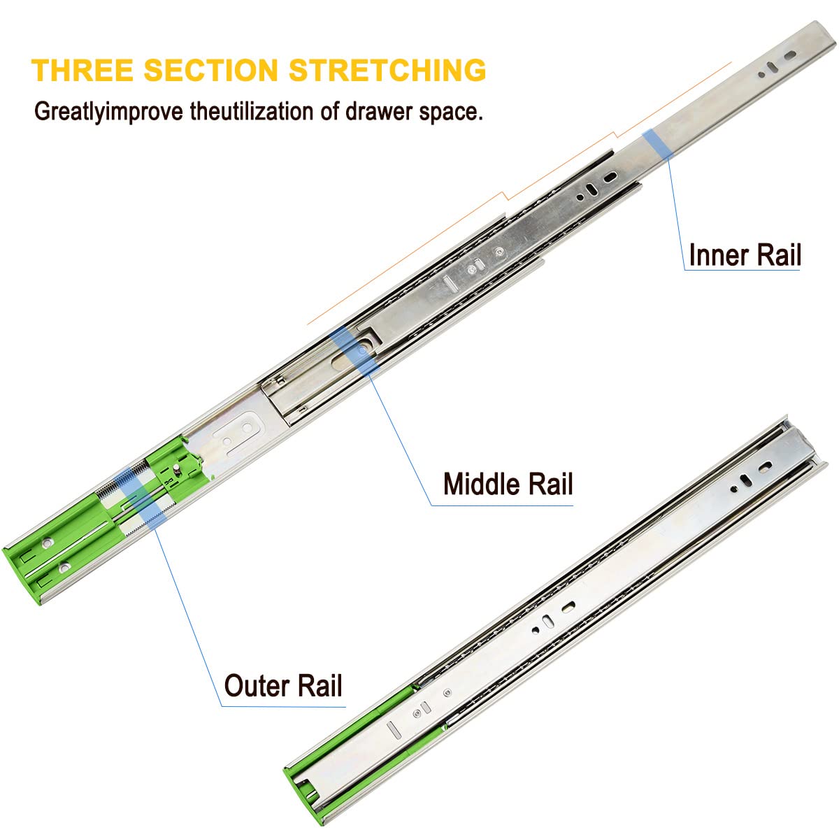 10 Pairs 22 Inch Soft-Close Full Extension Ball Bearing Drawer Slides - Heavy Duty Side Mount 3-Section Cabinet Slides for Kitchen, Office & Furniture Drawers