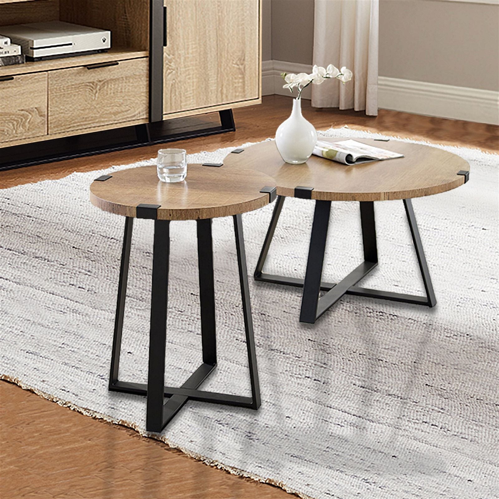 Round Capri End Table - Solid Oak Wood Side Table for Living Room, Bedroom, or Office - Modern Accent Table with Sturdy Construction for Home Decor