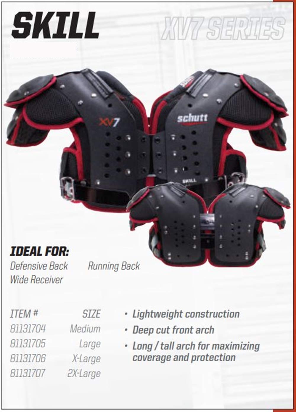 Schutt XV7 Varsity Football Shoulder Pads - Youth & Adult Protective Gear for Tackle Football Practice and Games - High Impact Protection Shoulder Pads for Football Players