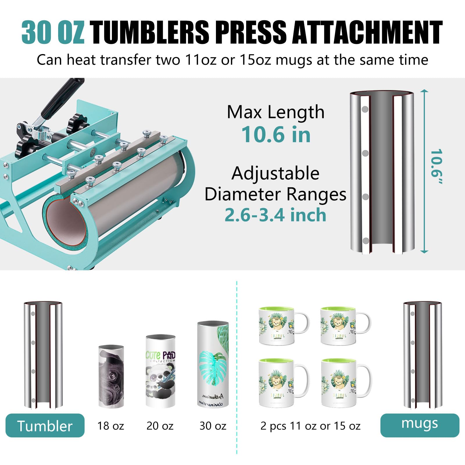 5 in 1 Heat Press Machine 15x15 Inch with 30oz Tumbler Attachment - Professional Sublimation Printer for T-Shirts, Hats, Mugs & Plates - Perfect for DIY Crafts, Custom Apparel & Small Business Printing