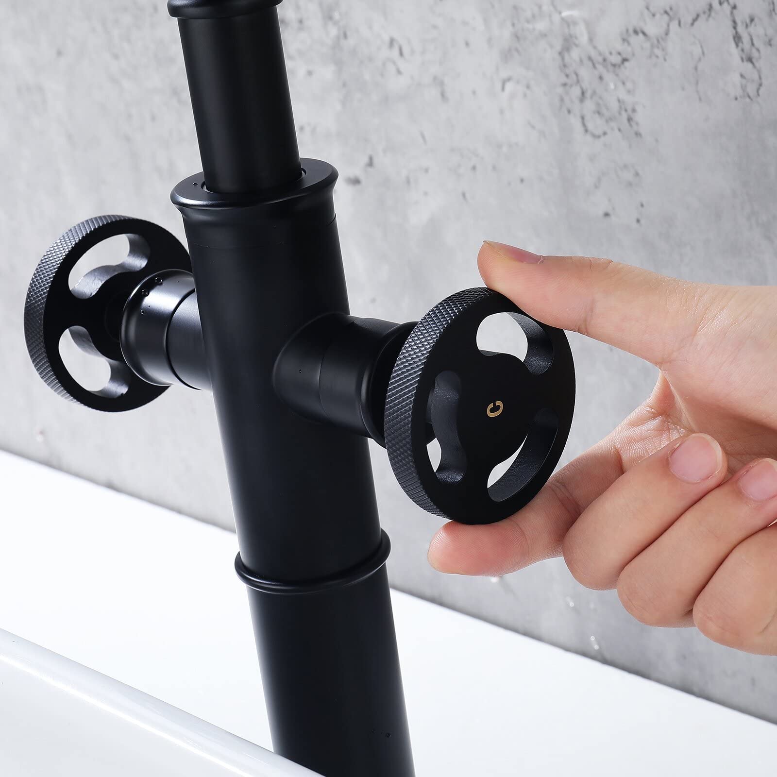 Industrial Style Matte Black Bathroom Faucet - Solid Brass 2-Handle Vessel Sink Faucet with Mixer Tap | Perfect for Modern Farmhouse, Loft & Industrial Bathroom Designs