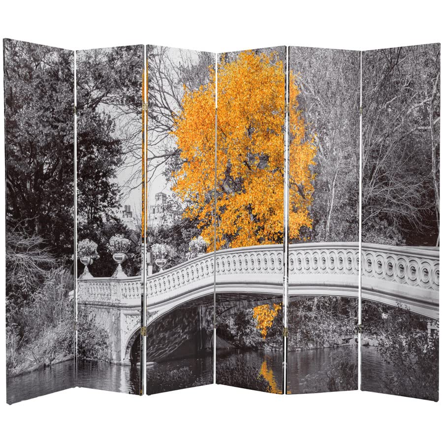 Legacy Decor 6-Panel Room Divider Privacy Screen - Double-Sided New York Central Park Bow Bridge Print - Perfect for Home Office, Bedroom Partition & Indoor/Outdoor Space Divider
