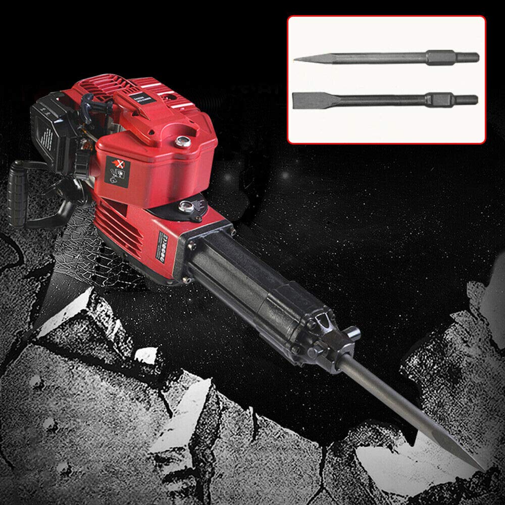 52cc Gasoline Demolition Jack Hammer - Heavy Duty Concrete Breaker & Punch Drill with Point & Flat Chisel - Single Cylinder Air-Cooled Jackhammer for Construction, Road Work & Trenching (USA Stock) - Perfect for Demolition, Concrete Breaking & Excavation Projects