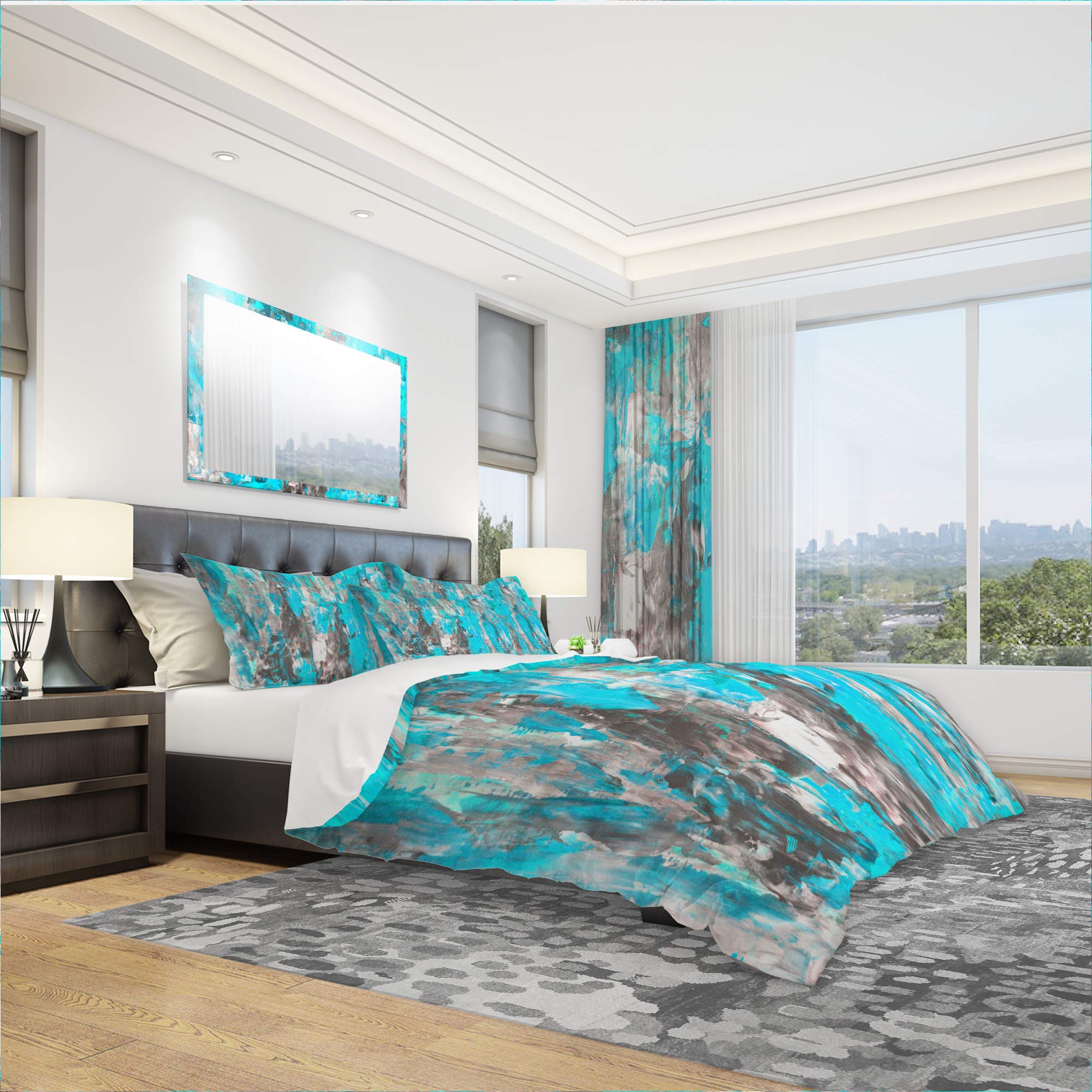Modern Grey & Yellow Abstract Duvet Cover Set King - Cozy All-Season Bedding