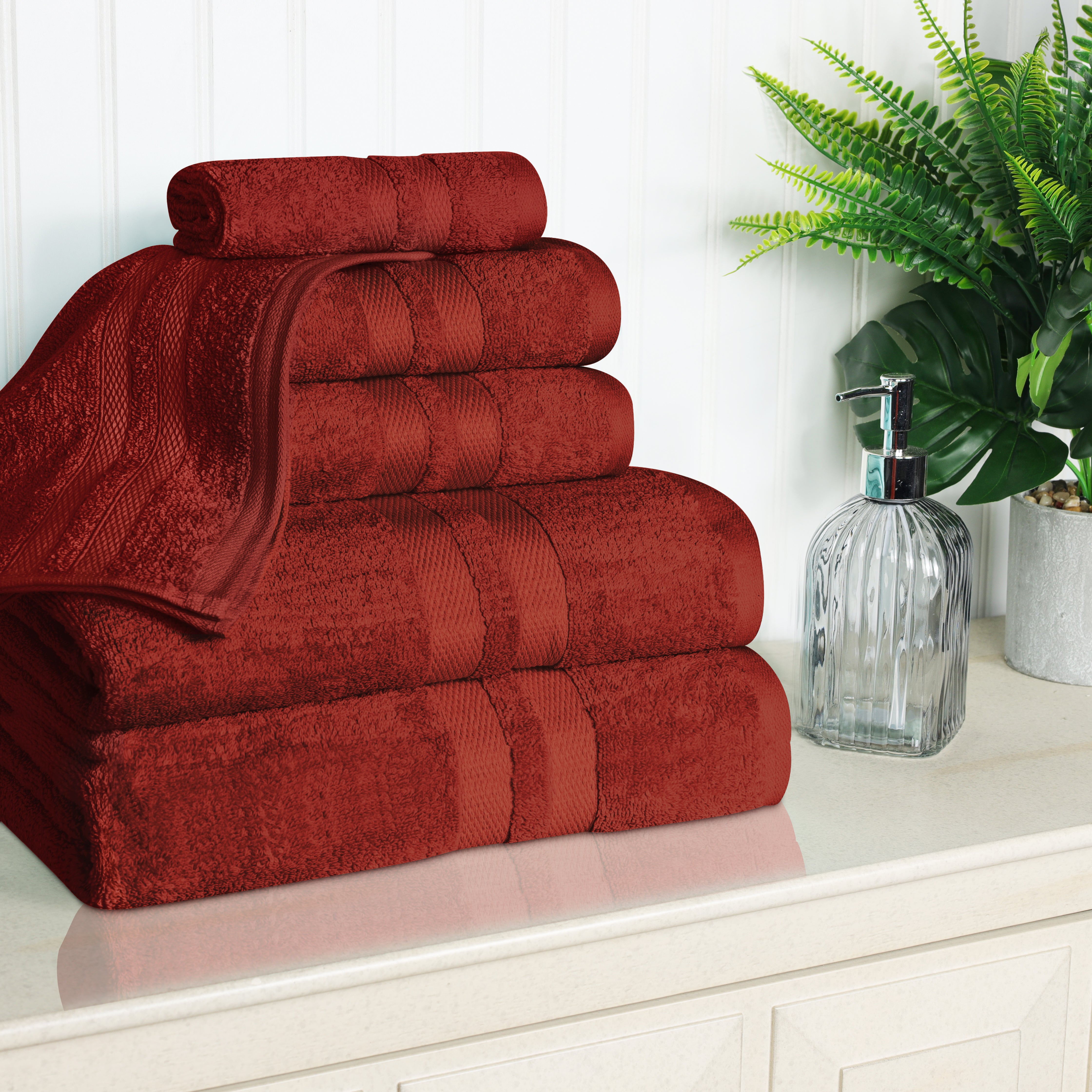 Ultra Soft Cotton Absorbent Bath Towel Set - 6 Piece Solid Color Collection for Spa, Gym & Luxury Home Use