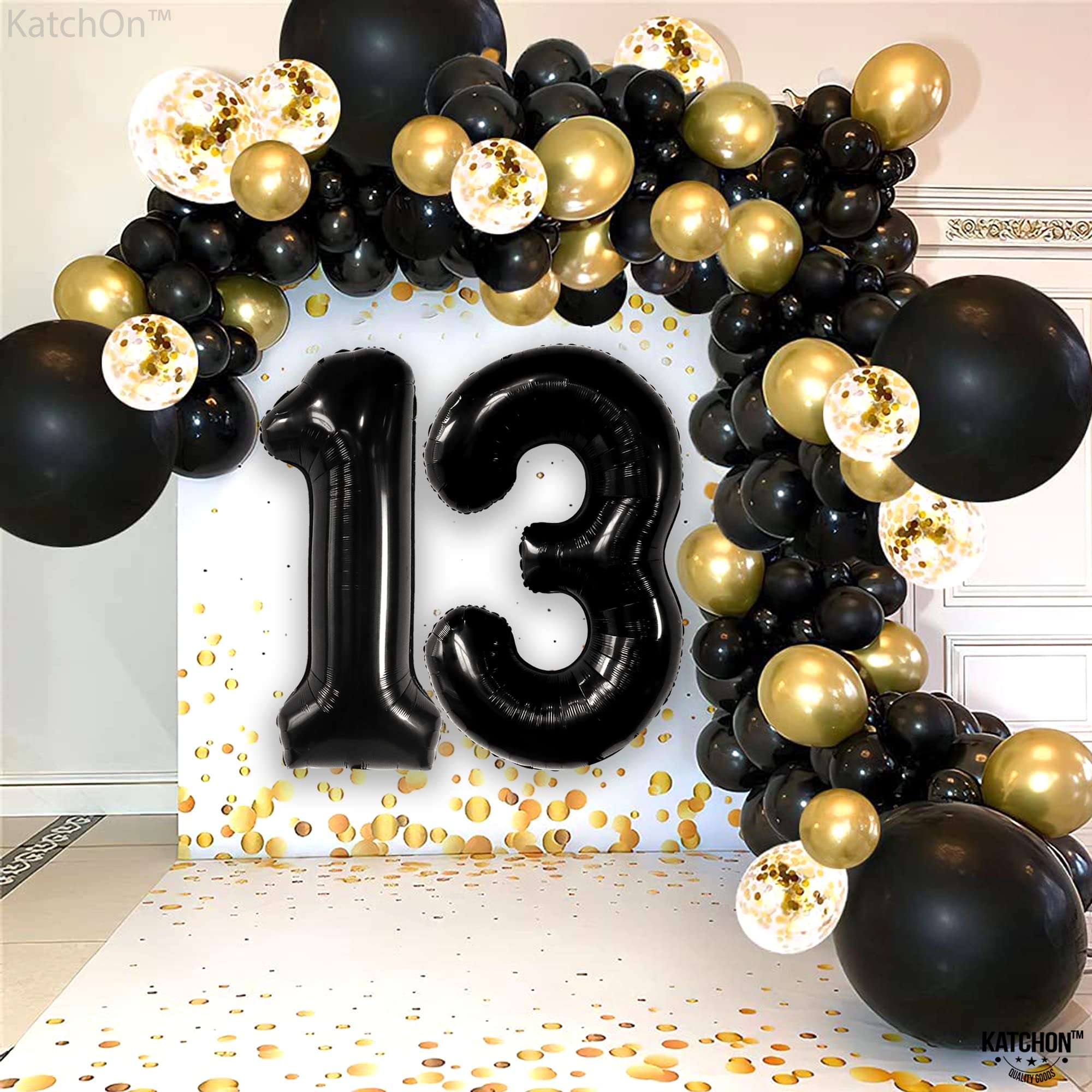KatchOn 40 Inch Black 13 Balloon Numbers - Large Birthday Decorations for 13th Birthday Party | Teen Boy & Girl Celebration | Perfect for Sweet 16, Quinceañera & Milestone Events