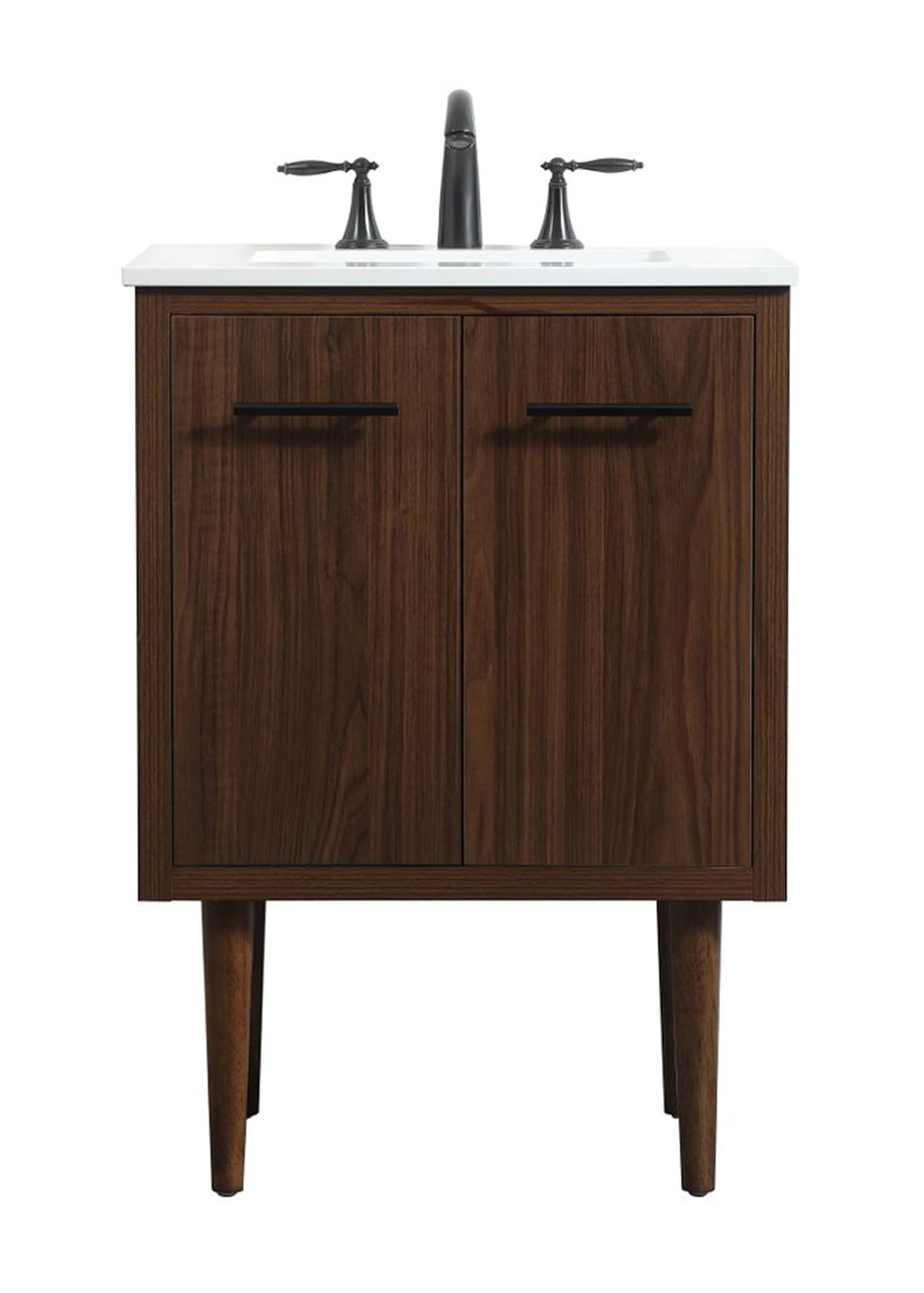 Modern 24-Inch Single Bathroom Vanity with Under Sink Storage - Elegant Walnut Finish for Bathroom Organization & Decor | Perfect for Small Bathrooms, Powder Rooms & Apartment Living