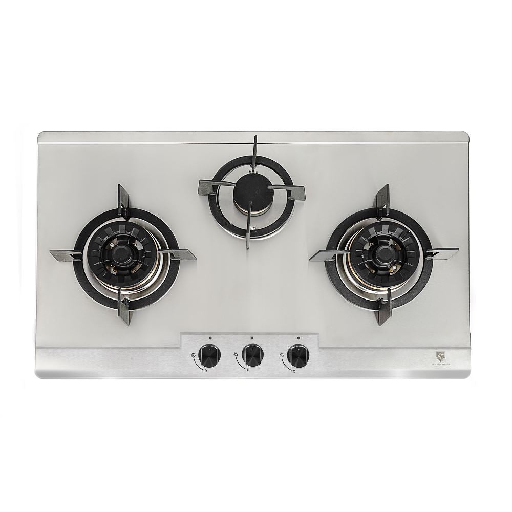 EF EFH3767WT VSB 76cm Built-In Stainless Steel Gas Hob with 2 Wok Burners & 1 Semi-Rapid Burner - Perfect for Home Kitchens and Professional Cooking