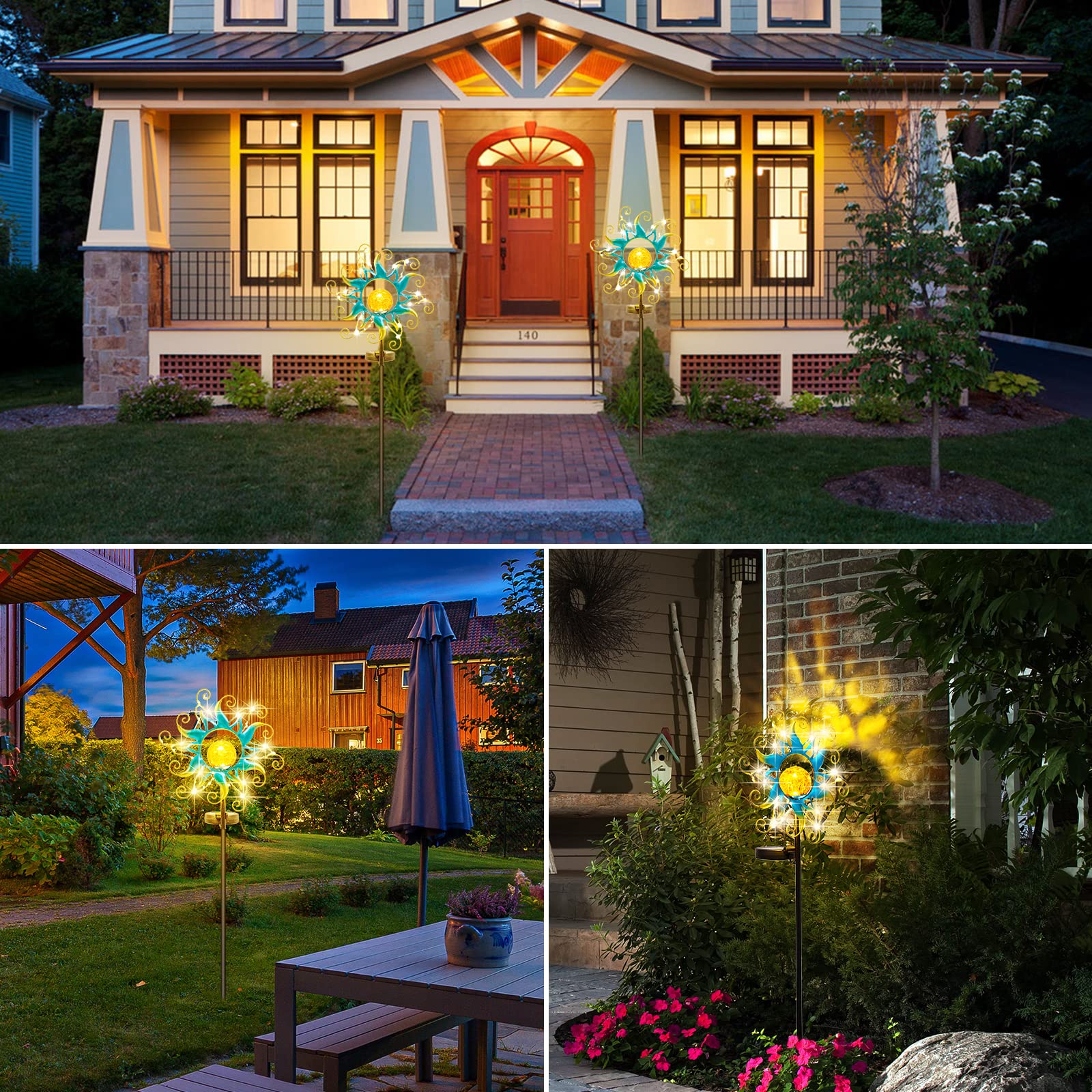 Solar Powered Outdoor Garden Lights - Blue Metal Sun Crackle Glass Globe Stake with 30 LED Waterproof Decor - Perfect for Patio, Lawn, Yard, Pathway & Backyard Lighting - Unique Gift Ideas for Women, Mom, Wife - Ideal for Evening Gatherings, Landscape Accent & Holiday Decorations