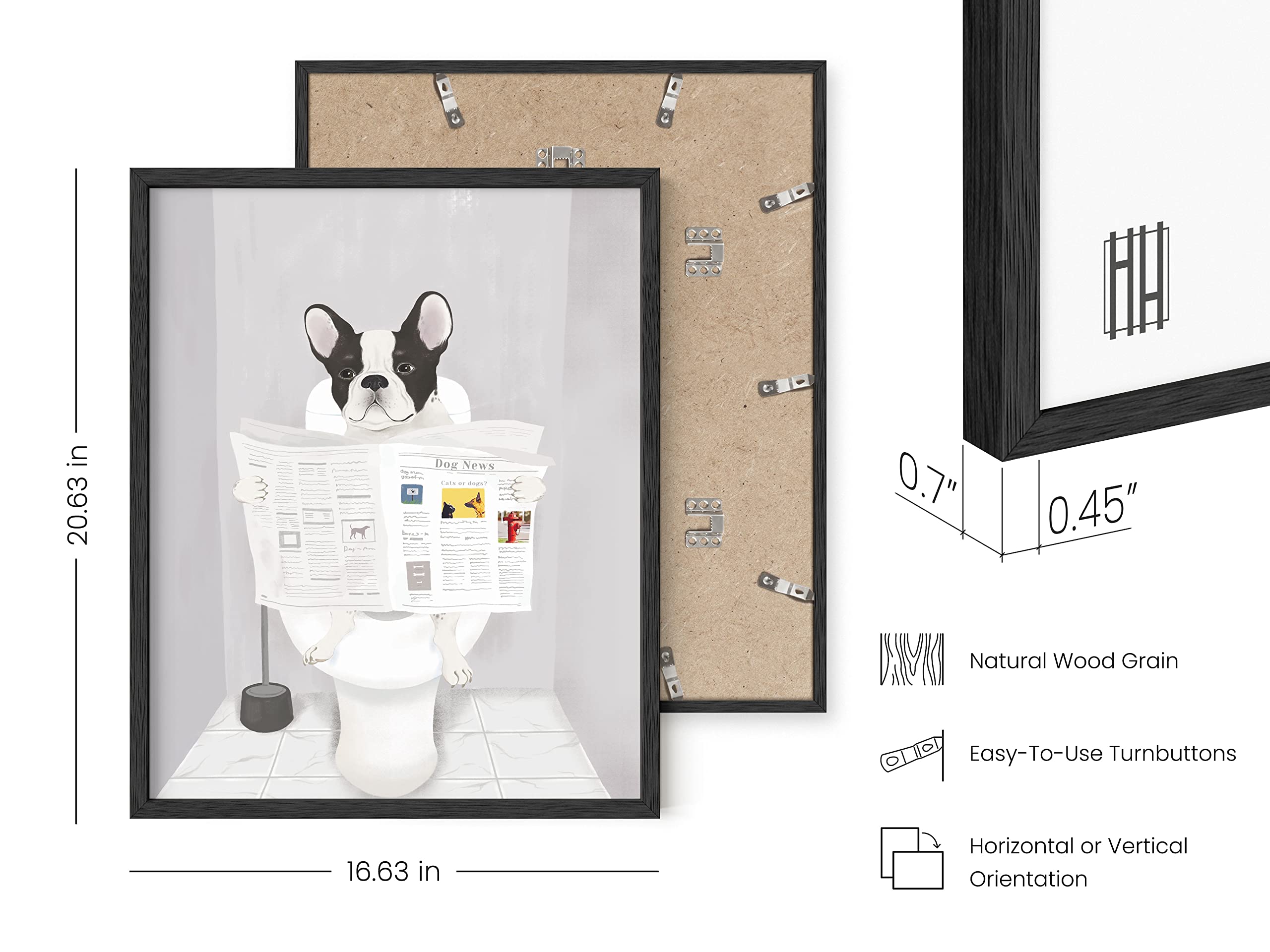 Funny Dog Bathroom Wall Art - French Bulldog in Bathroom Poster | Black Framed 16x20 Animal Decor for Bathroom, Living Room & Office | Cute Pet Lover Gift Idea