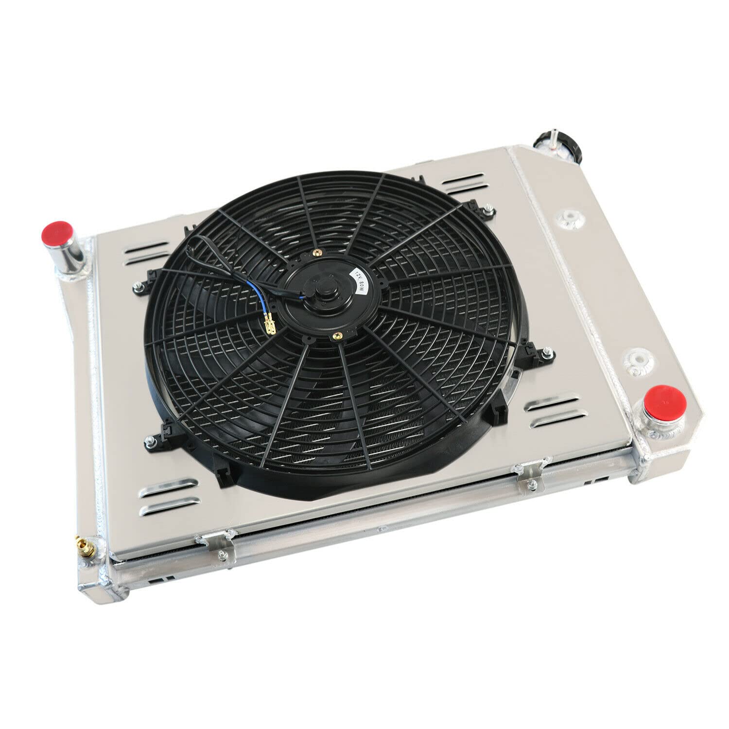 High-Performance All-Aluminum Radiator for 1968-1988 Chevy Chevelle, Impala, Caprice, Camaro, El Camino, Malibu & 1984-1987 Buick Skylark, LeSabre & 1968-1987 Pontiac LeMans, Ventura - 3 Row Radiator with Shroud & Fan Relay - Perfect for Classic Car Restoration & Hot Rod Upgrades