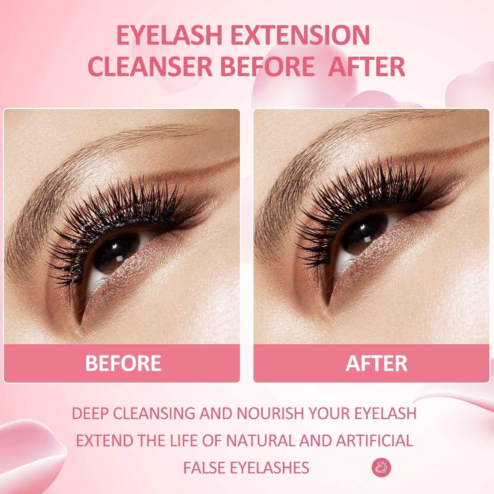 **Eyelash Extension Cleanser 60ml - Sulfate & Paraben Free Lash Wash with Mascara Wand & Brush - Gentle Foaming Cleanser for Extensions - Makeup Remover for Salon & Home Use (2 fl.oz) - Perfect for Daily Lash Care & Professional Treatments**