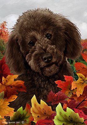 Best Chocolate Labradoodle Garden Flags - Fall Leaves Design by Tamara Burnett | Seasonal Yard Decor for Autumn, Thanksgiving & Home Outdoor Decoration