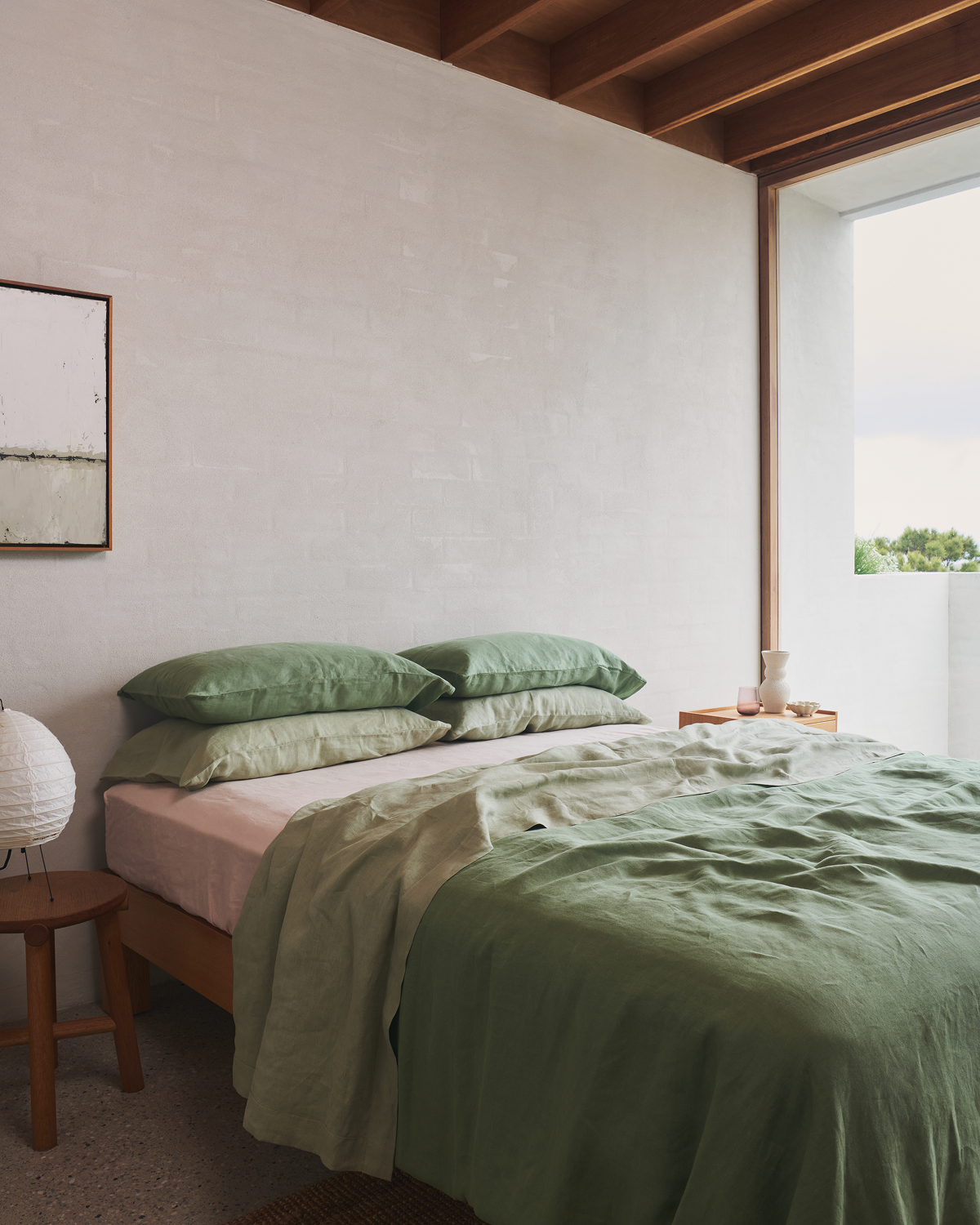 Premium Pistachio, Sage & Rosewater Bedding Set - Luxury 100% Cotton Duvet Cover & Pillowcases - Boho Chic Home Decor for Master Bedroom & Guest Room