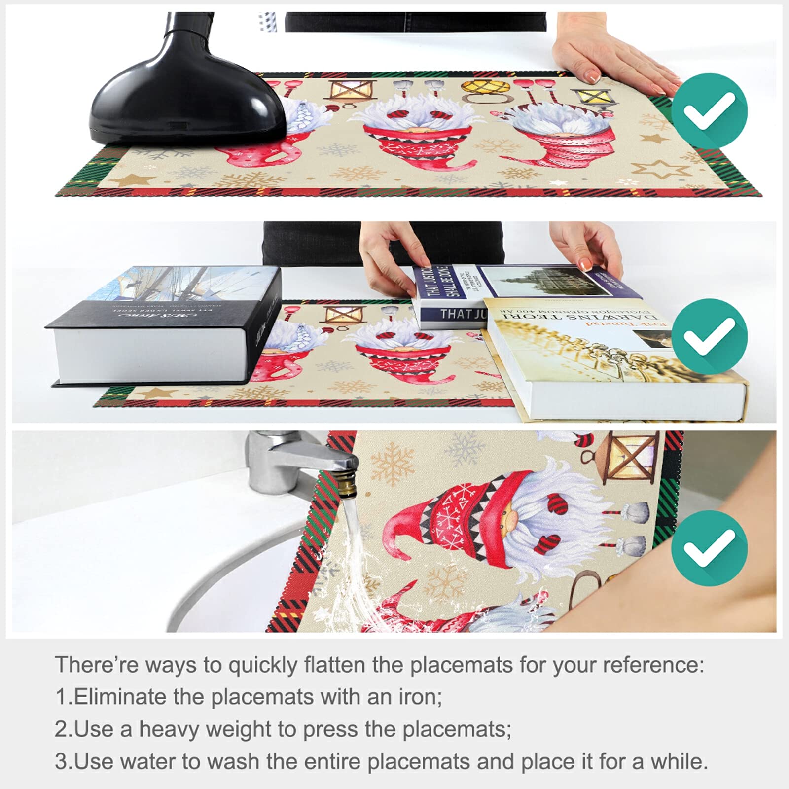 Christmas Gnomes Placemats Set of 4 - Non-Slip Heat-Resistant Washable Holiday Table Mats - 12