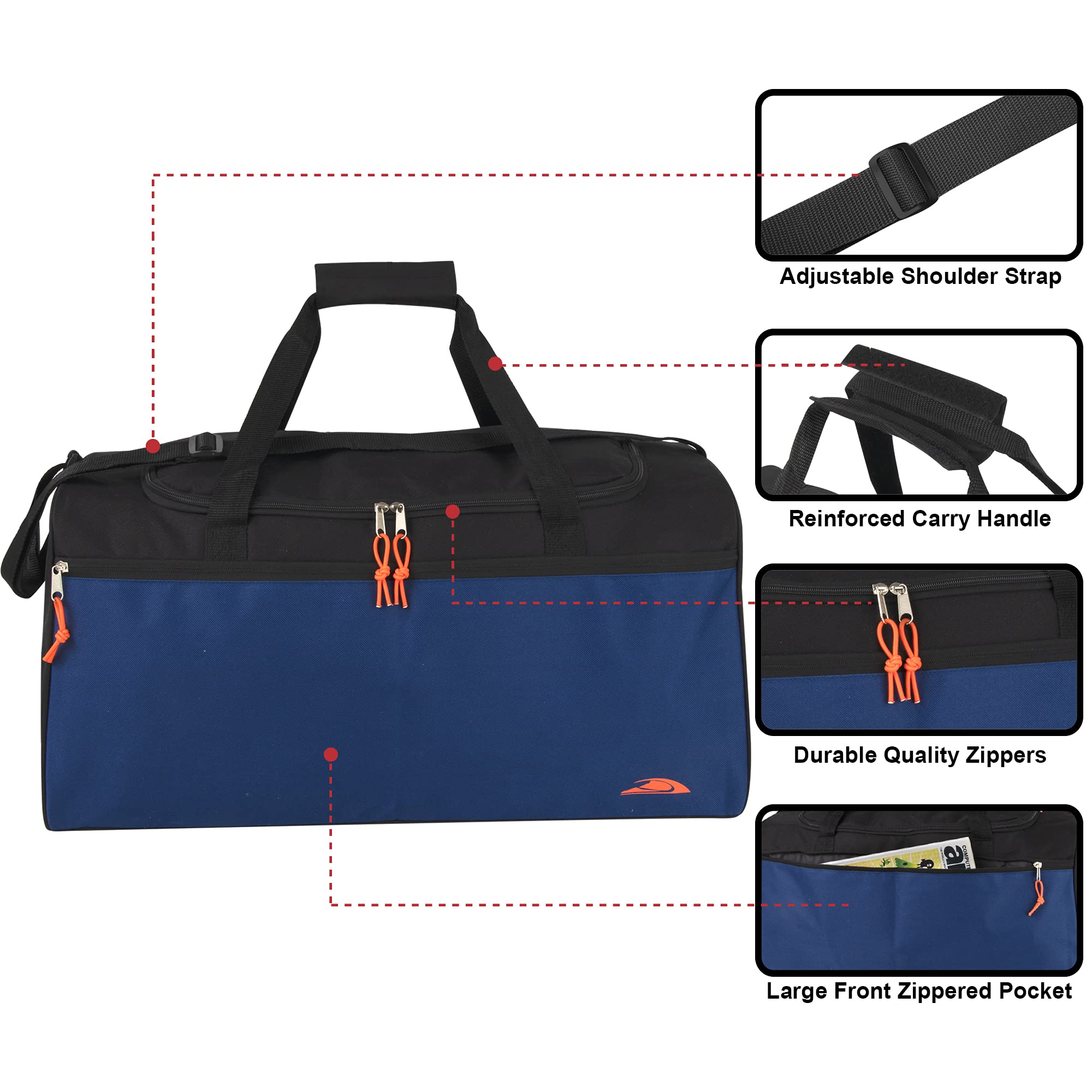 24 Pack Bulk Duffel Bags with Multiple Compartments - 55L 24 Inch Large Travel Duffle Bags for Men & Women - Perfect for Gym, Sports, Camping & Weekend Getaways