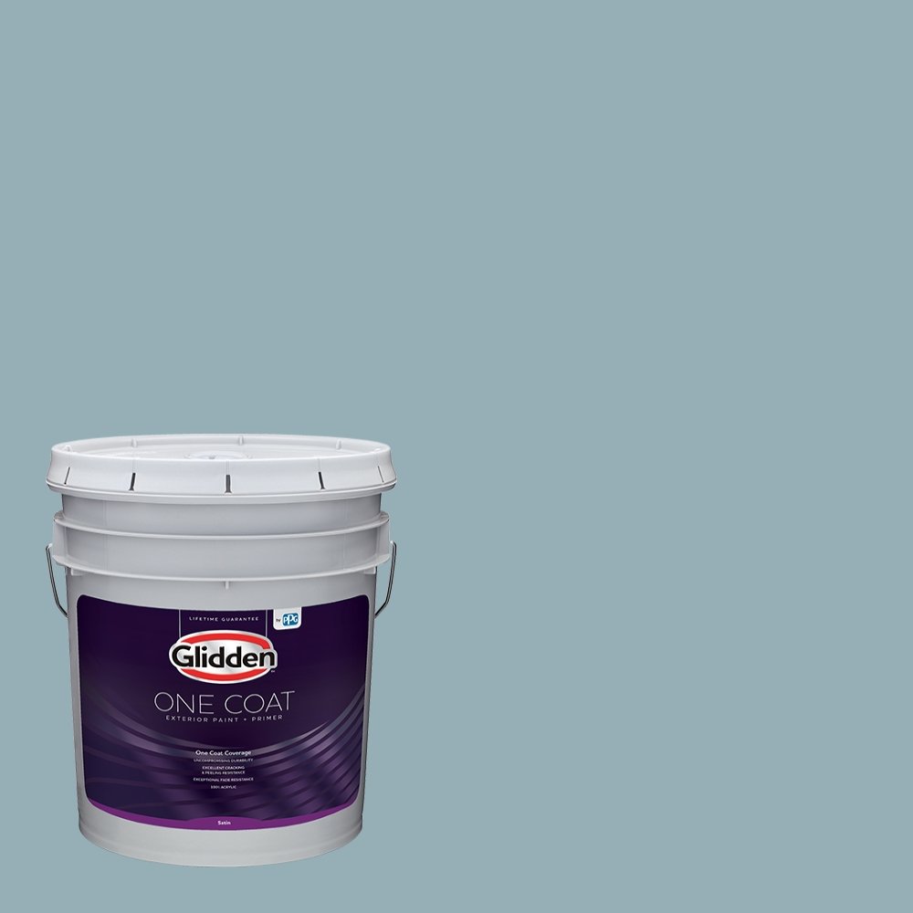 Glidden Exterior Paint + Primer - Teal/Aqua Exterior Paint in Mountain Stream, One Coat Coverage, Satin Finish, 5 Gallon Bucket - Perfect for House Siding, Fences, and Outdoor Wood Projects