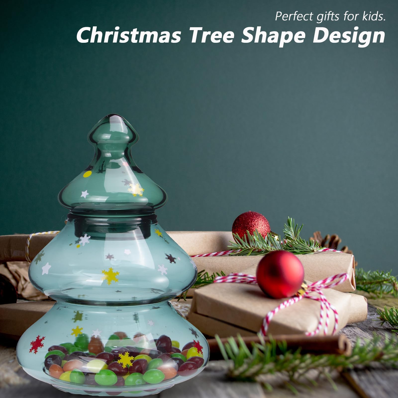 Luvan Glass Candy Jar with Lid - Large Christmas Tree Candy Bowl for Home, Kitchen, Office & Desk - Perfect Holiday Gift for Christmas & Party Decor