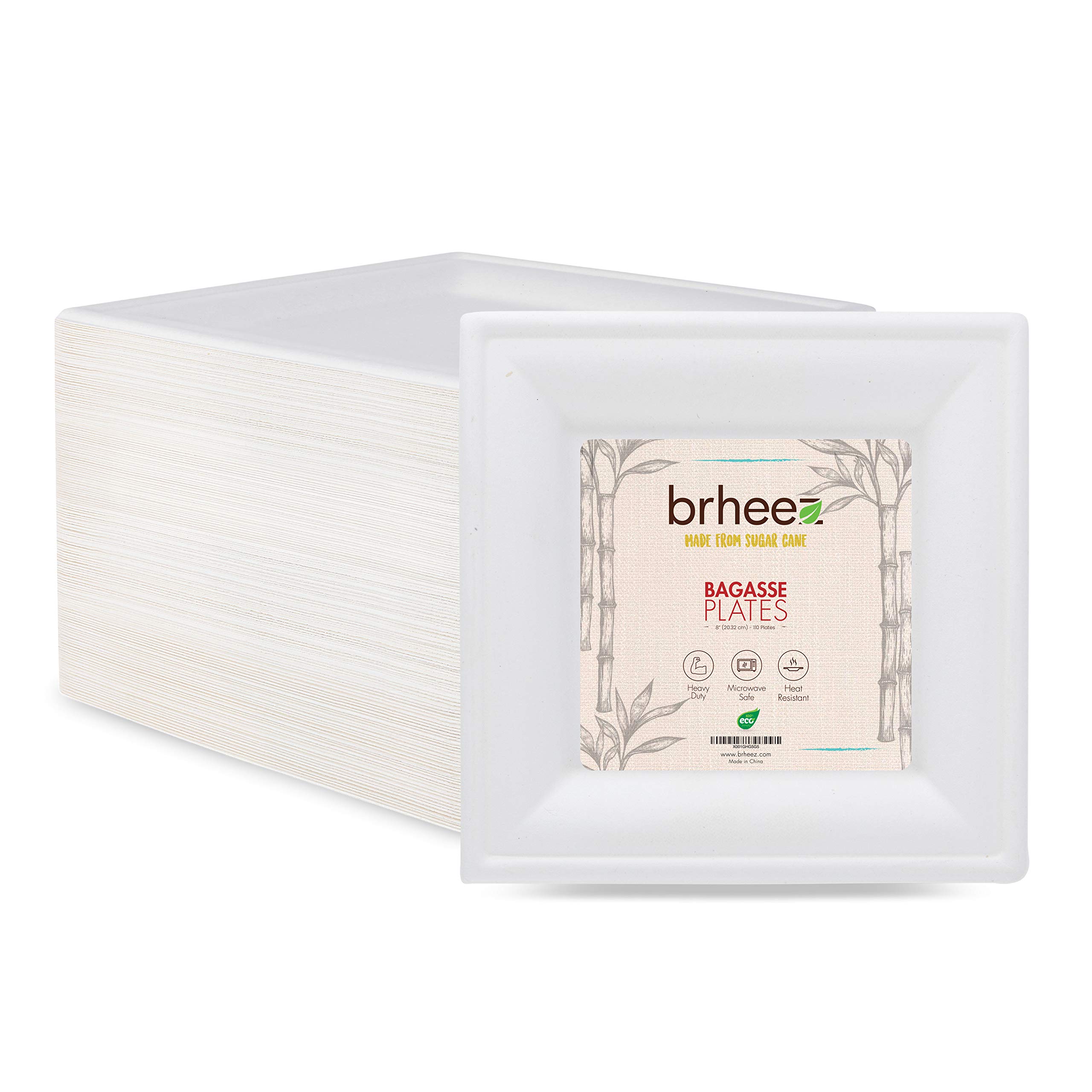 Eco-Friendly 8 Inch Heavy Duty Square Disposable Plates - 100% Natural Sugarcane Bagasse Fiber, Biodegradable & Compostable - Pack of 440 - Perfect for Parties, Picnics, BBQs & Events