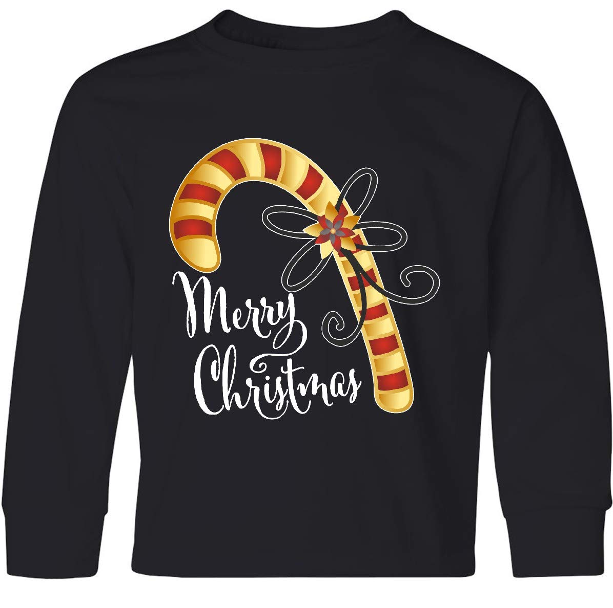 Inktastic Merry Christmas Red and Gold Candy Cane Youth Long Sleeve T-Shirt | Holiday Festive Kids Tee | Christmas Party & Family Gathering Outfit
