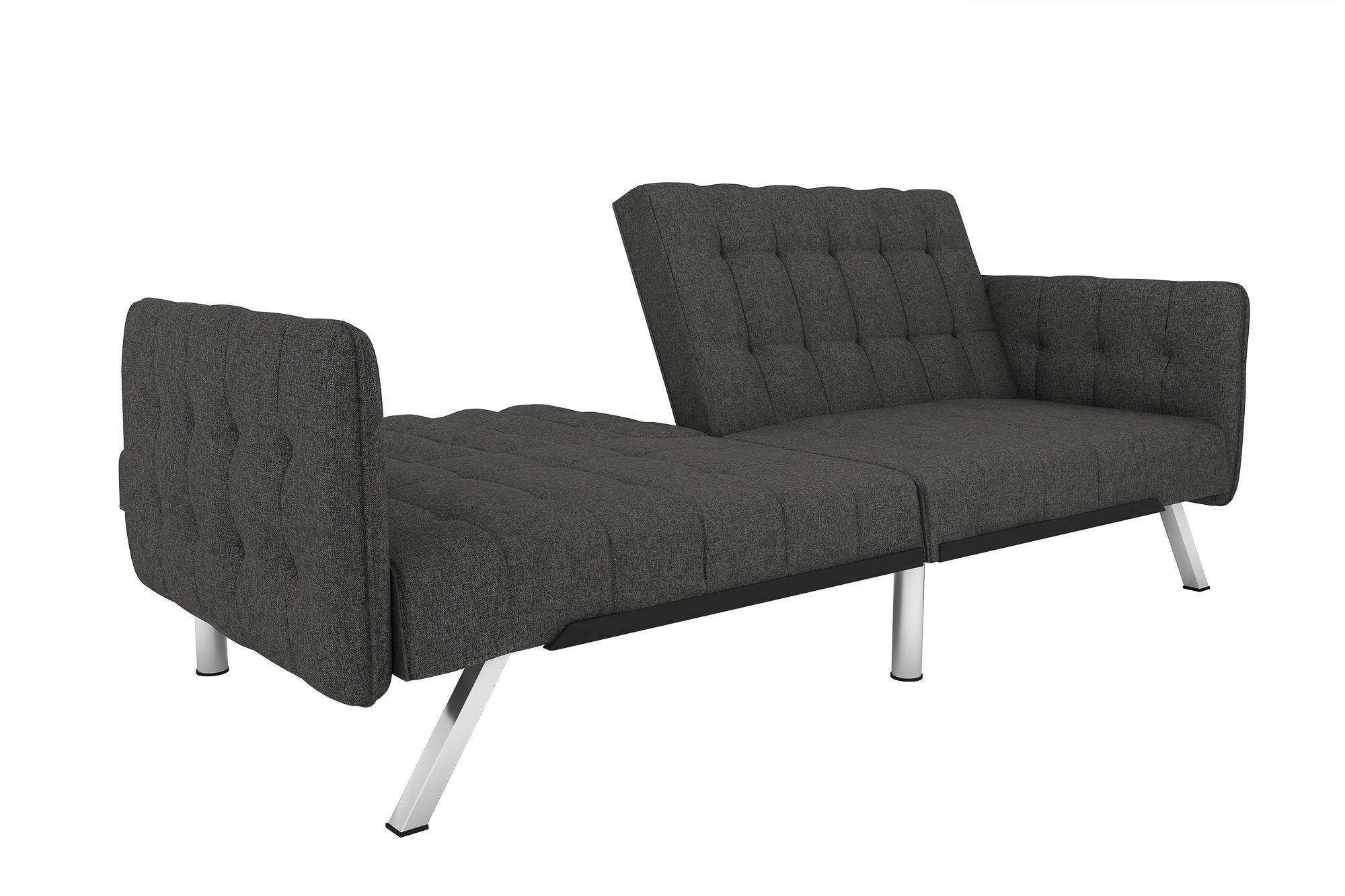 DHP Emily Convertible Futon and Sofa Sleeper - Grey Linen Upholstered Multi-Functional Couch Bed for Small Spaces | Perfect for Apartments, Guest Rooms & Home Offices