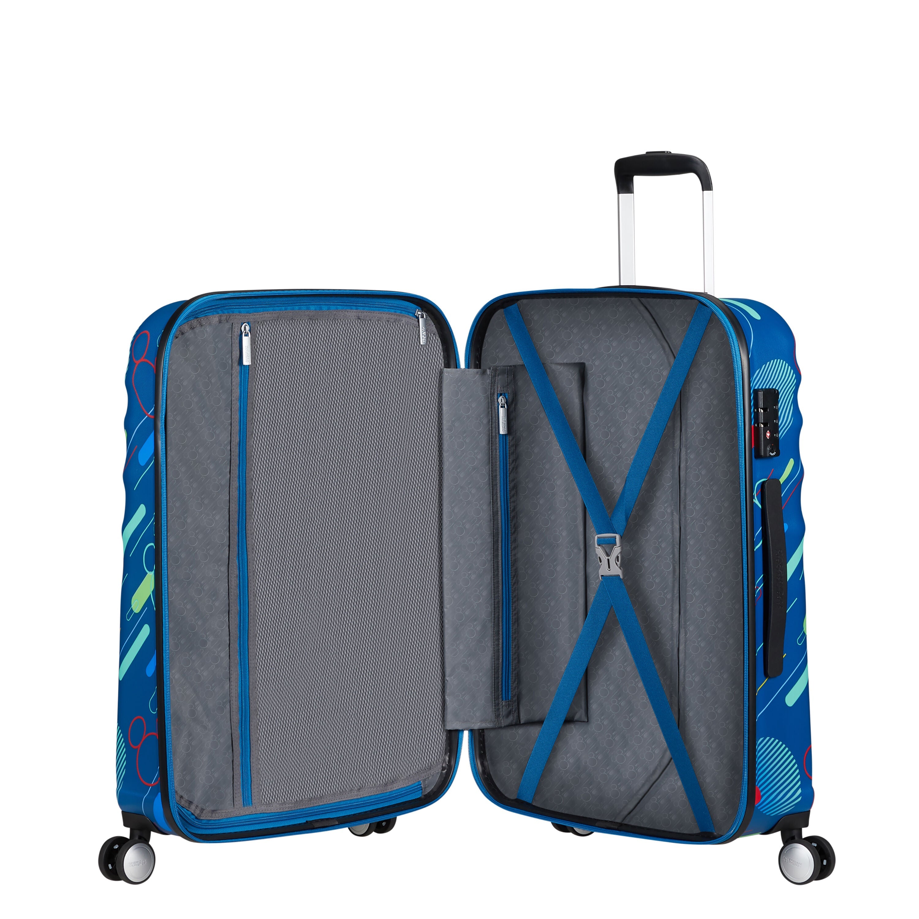 American Tourister Disney Wavebreaker Spinner Medium Luggage - Mickey Future Pop Design | Lightweight Durable Suitcase for Travel, Vacation & Business Trips