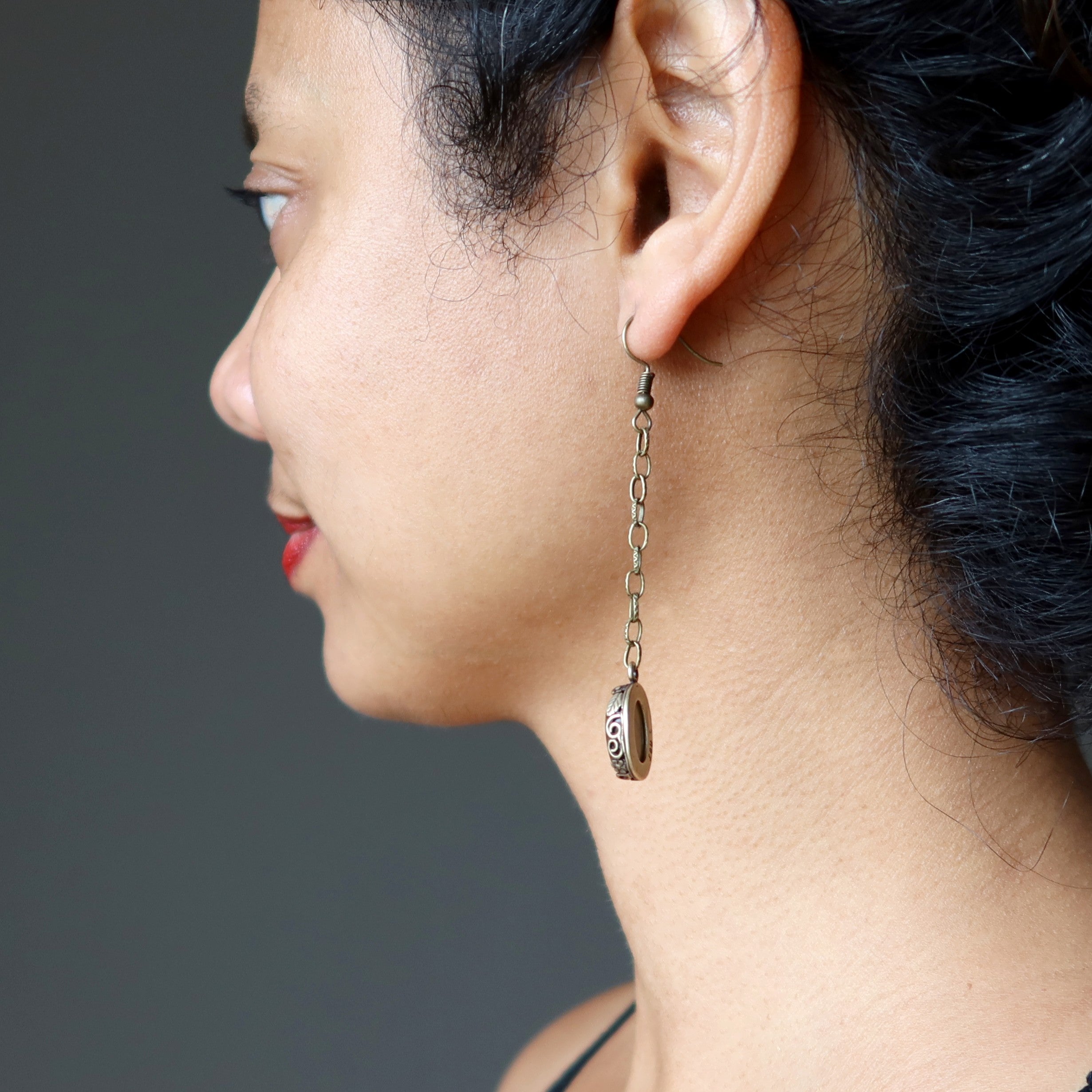 Tigers Eye Earrings for Women - Natural Stone Dangle Earrings with Chain, Boho Jewelry for Everyday Wear & Special Occasions