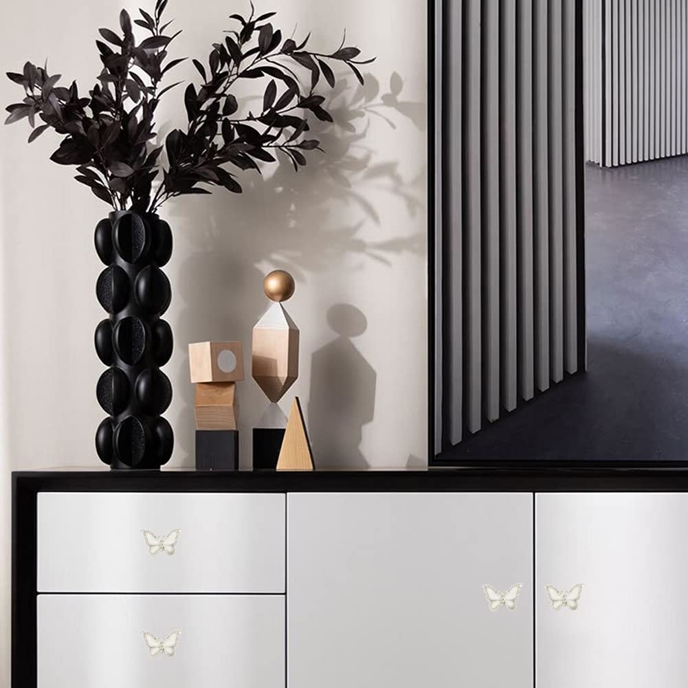 Geentie 6-Pack Butterfly Cabinet Knobs - Premium Zinc Alloy Single Hole Pull Handles for Furniture, Dresser, Cupboard & Wardrobe - Elegant Home Decor (White) - Perfect for Bedroom, Kitchen & Bathroom Renovation