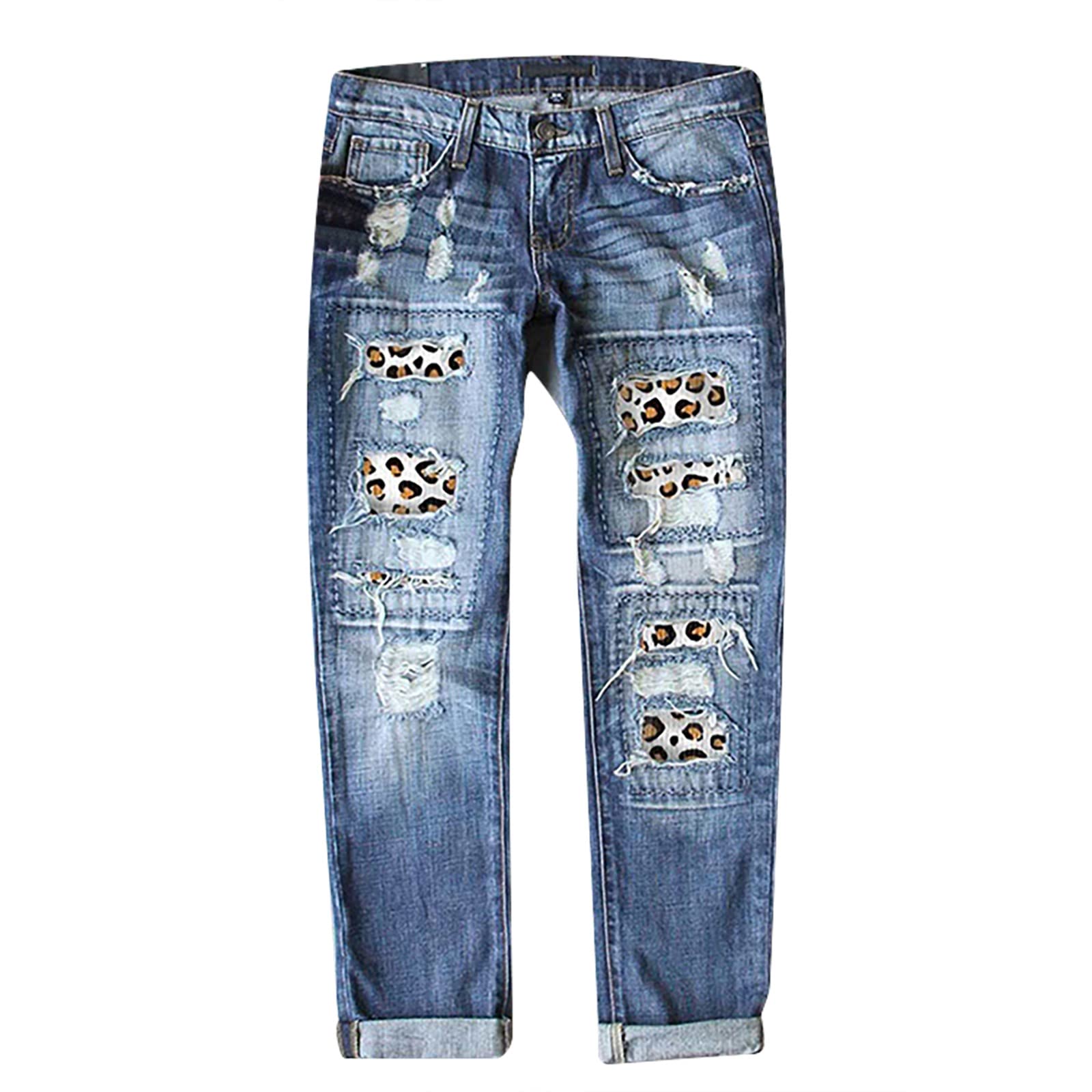 Women's Ripped Distressed Skinny Jeans - High Waisted Stretchy Denim Pants with Buttons | Slim Fit Ankle Mom Jeans for Casual Wear & Night Out