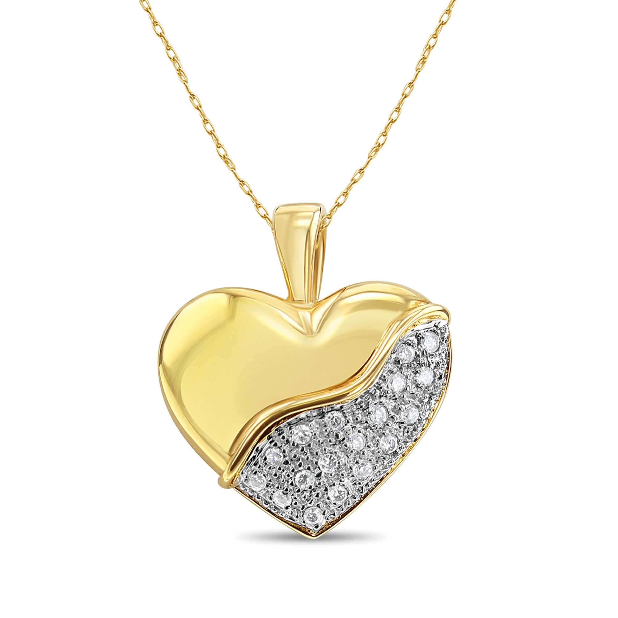 14K Yellow Gold Heart Shaped Diamond Pave Necklace .20cttw - Perfect for Valentine's Day Gifts, Anniversary Presents & Romantic Occasions