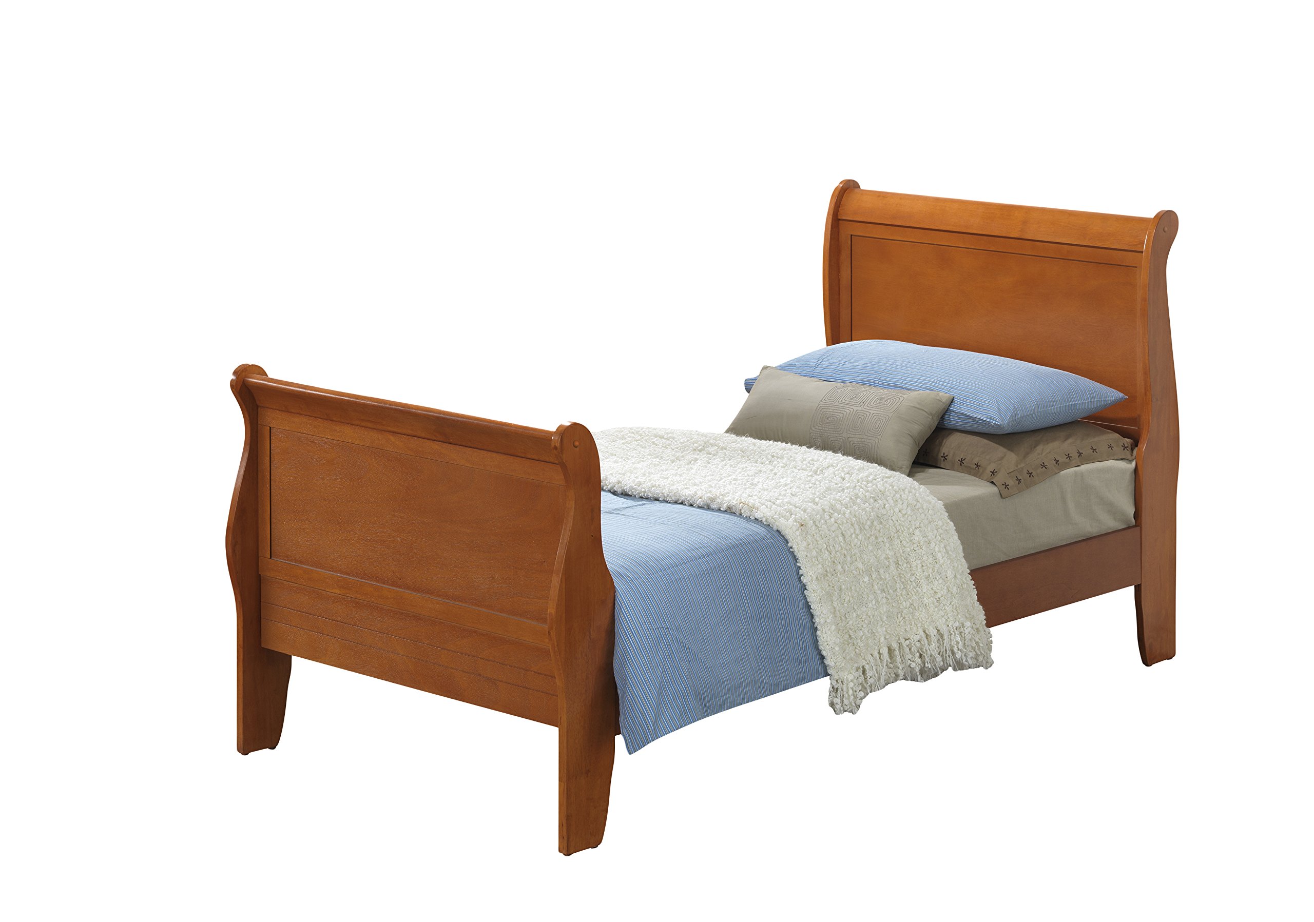 Glory Furniture Twin Oak Sleigh Bed with 2 Storage Drawers - Perfect for Kids' Rooms, Guest Bedrooms & Space-Saving Solutions
