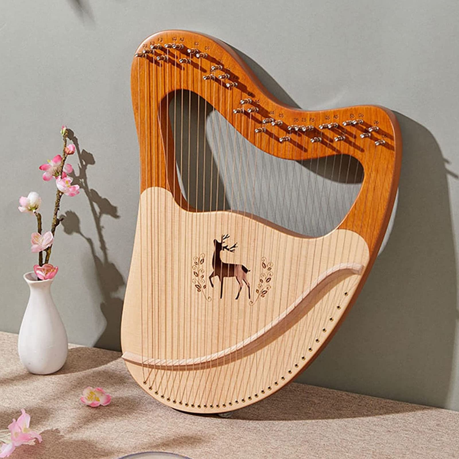 21/24/27/32 String Mahogany Lyre Harp with Metal Strings, Tuning Lever, Picks & Black Gig Bag - Perfect for Beginners, Adults & Kids - Includes Extra Strings & Manual - Ideal for Music Practice, Meditation & Gift Giving (32 Strings)